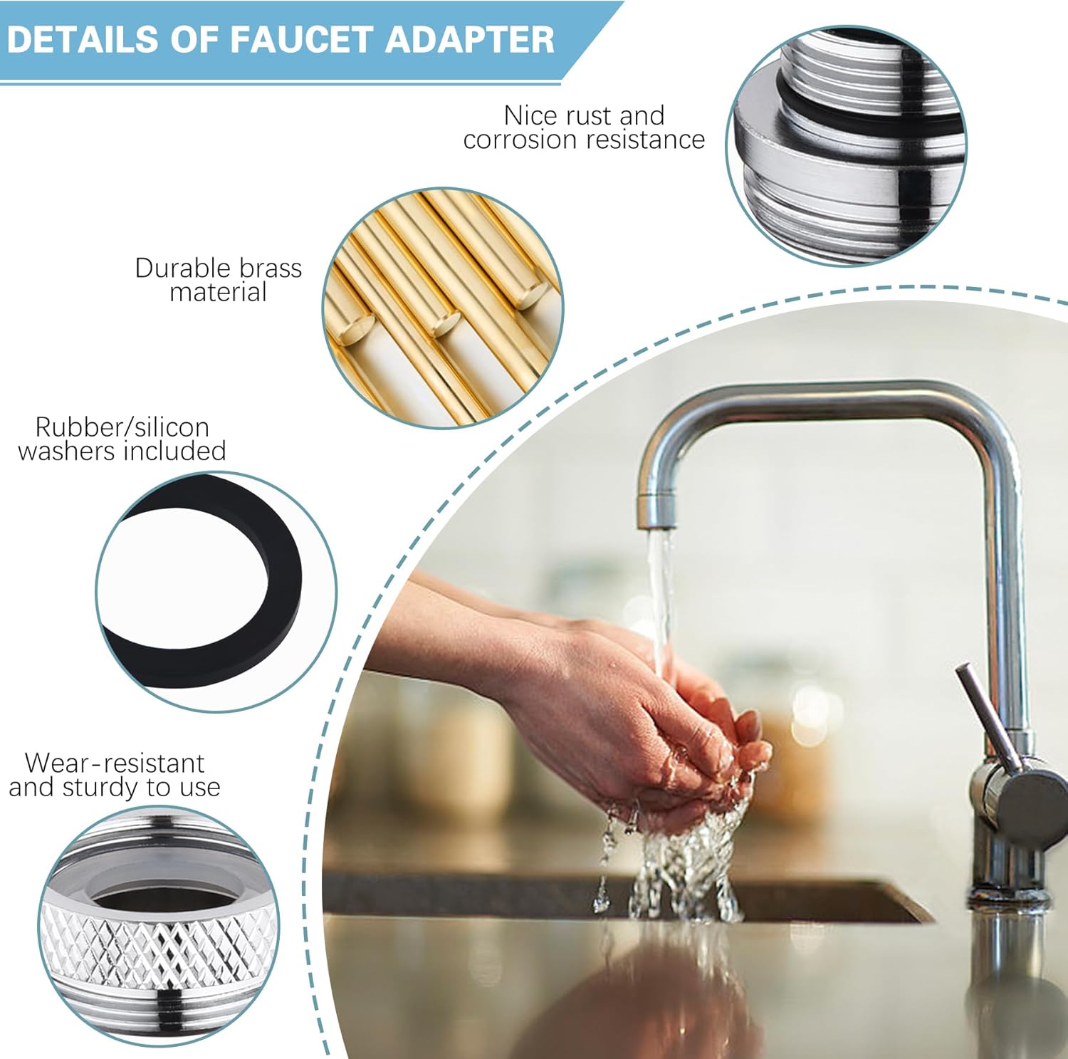 Kit adaptador de grifo, adaptador aireador de fregadero de cocina de latón, adaptador de grifo de fregadero machohembra para conectar manguera de