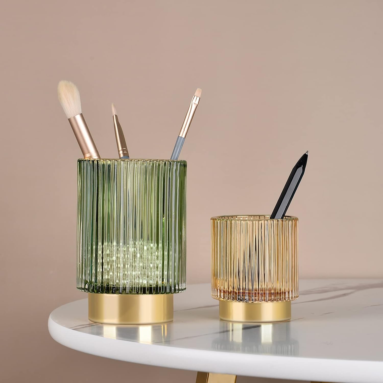 CANITORON Soporte para brochas de maquillaje, organizador de brochas de maquillaje cosmético de vidrio, soporte de almacenamiento para brocha de