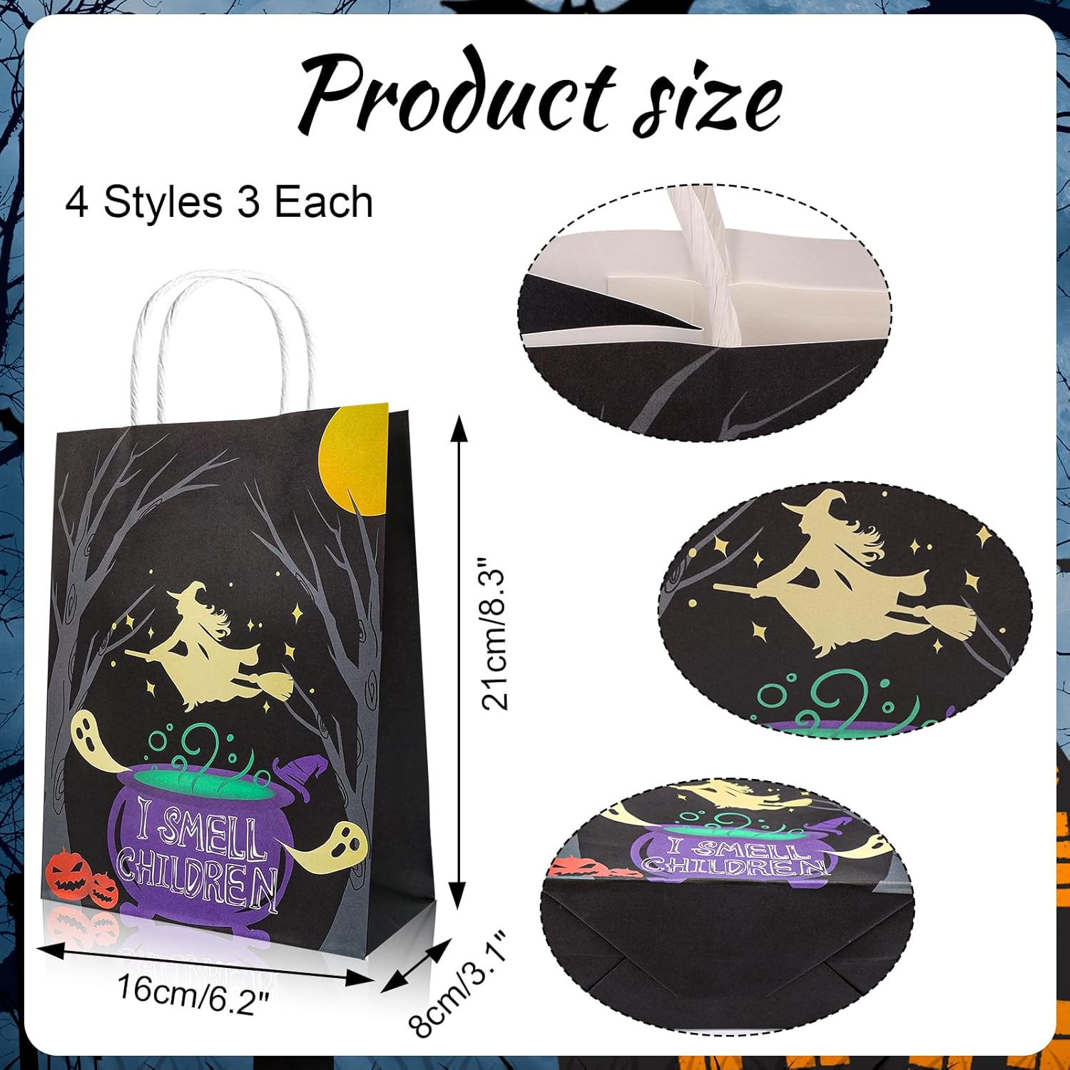 HOWAF 12 bolsas de regalo para fiesta de Halloween, bolsas de regalo de Hocus Pocus, I Smell A Children para regalos de fiesta de brujas de