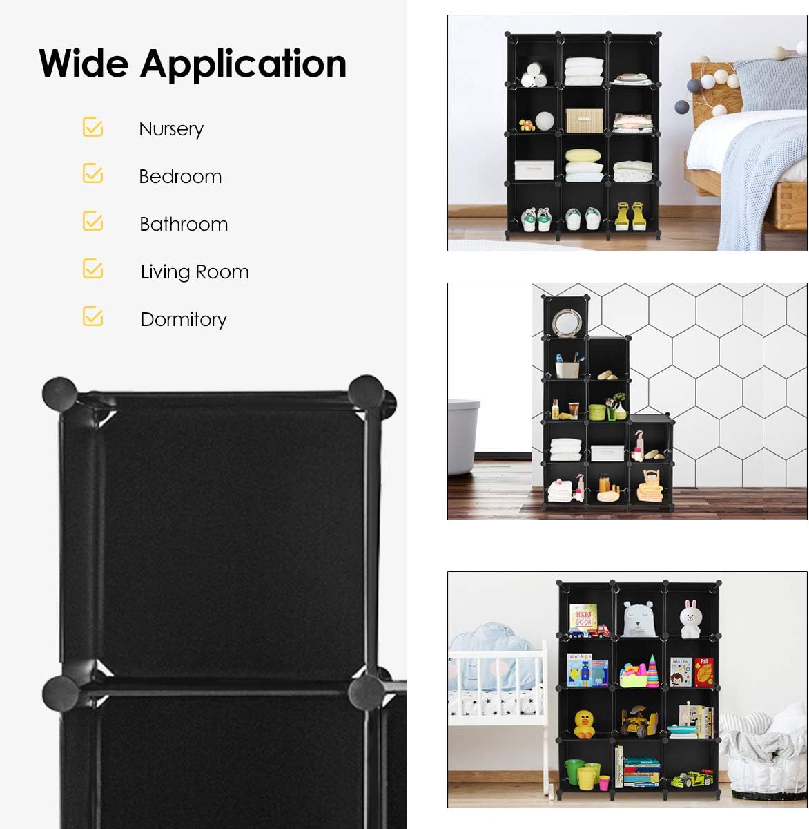 Tangkula Organizador de almacenamiento de 12 cubos, gabinete de plástico PP con marco de acero inoxidable, sistema de almacenamiento modular