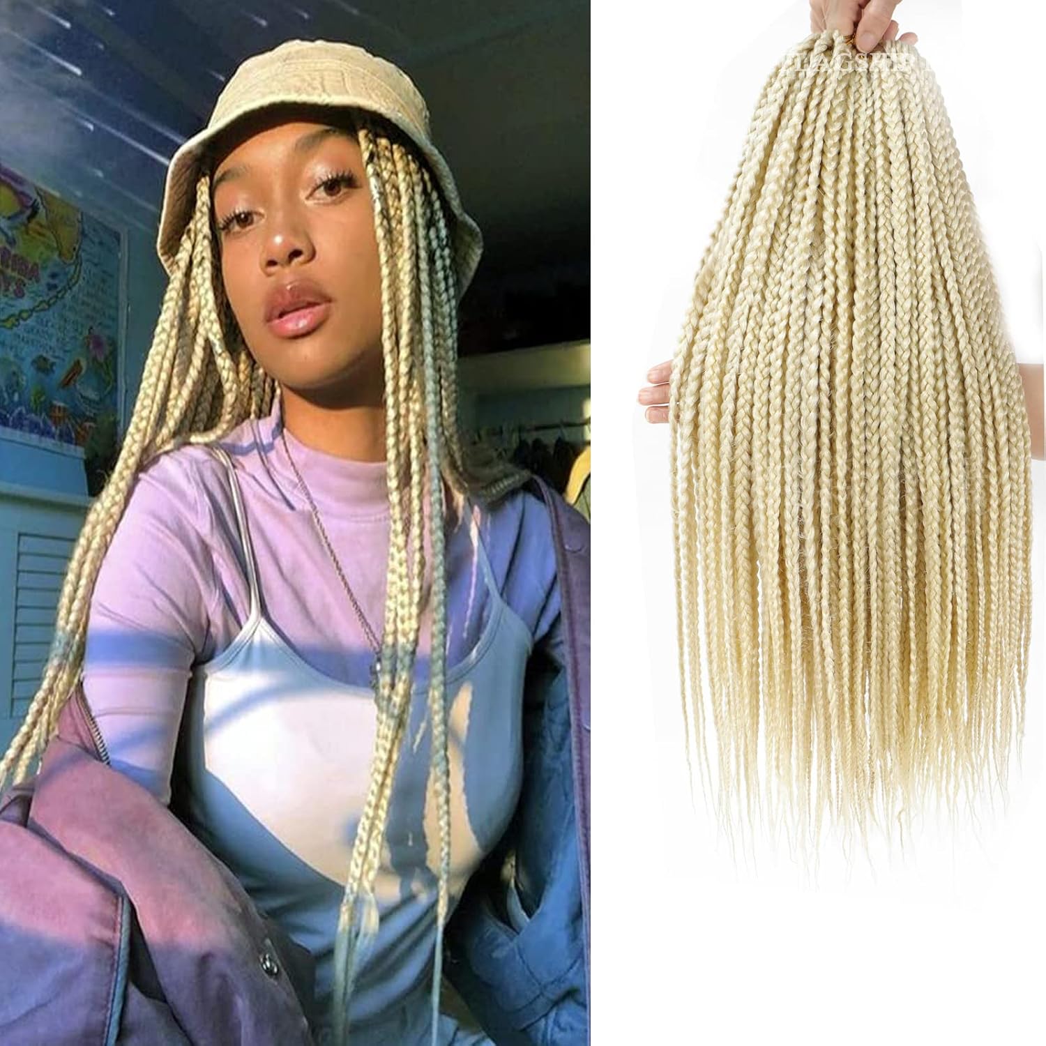 Goddess Box – Trenzas de ganchillo de 18 pulgadas, 1 paquete de 613 trenzas rubias de ganchillo preenlazadas, 3 cajas de cabello trenzado sintético