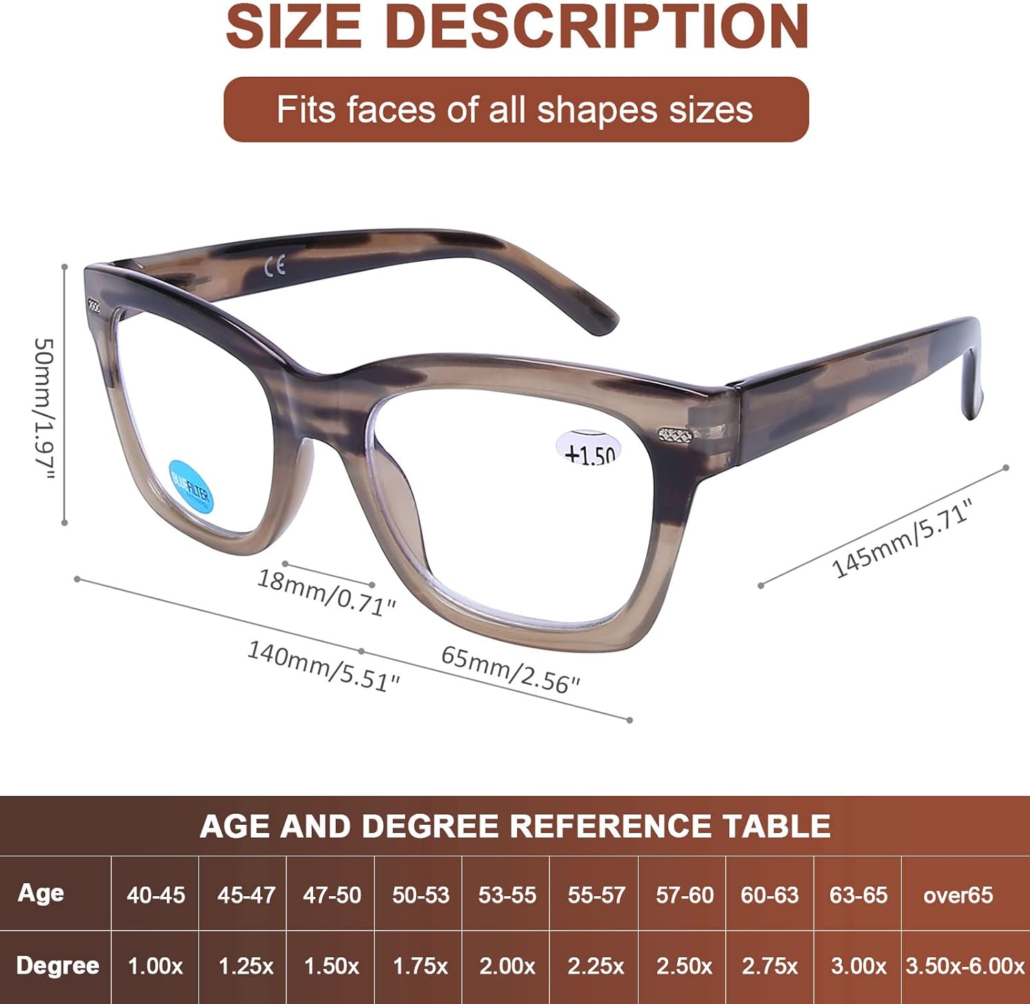 AQWANO Gafas de lectura de gran tamaño con bloqueo de luz azul, lector de diseño de moda para computadora para mujeres y hombres,
