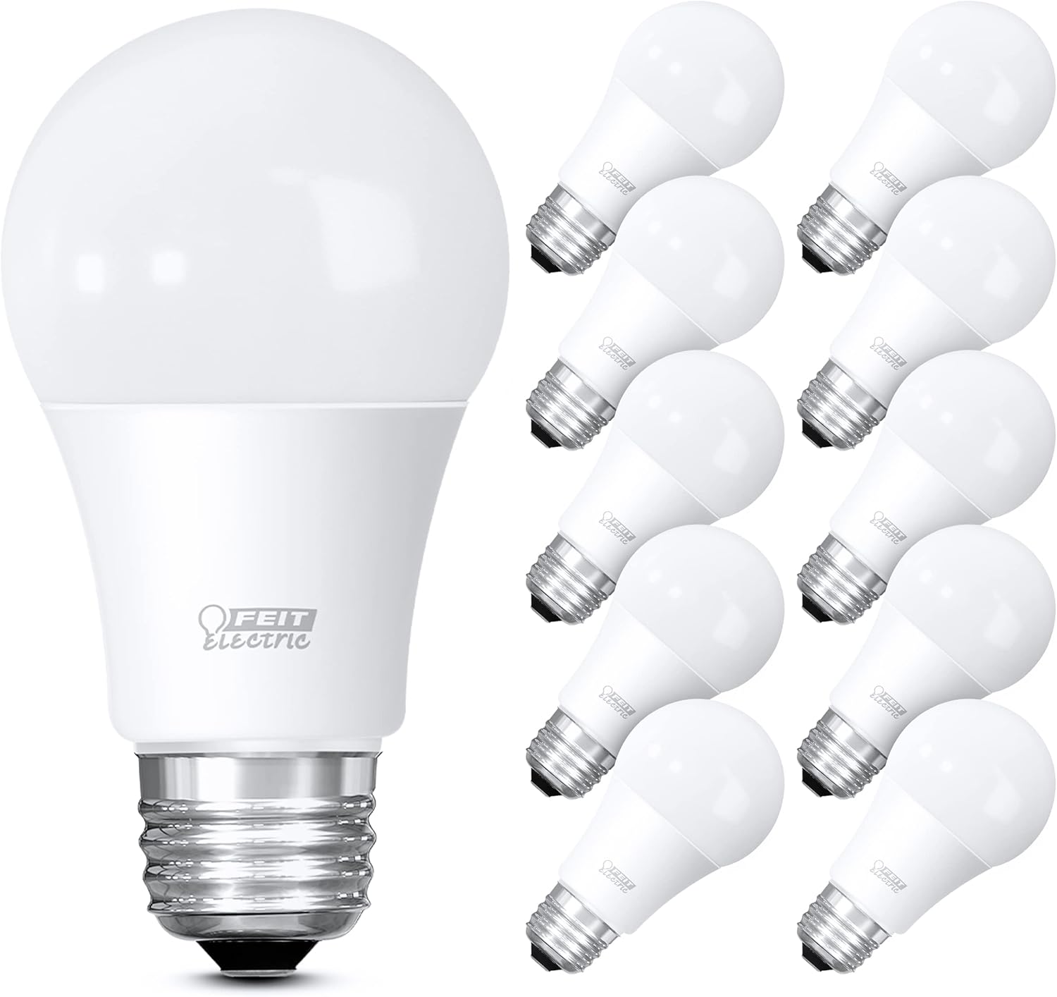 Feit Electric Bombilla LED A19, equivalente a 60 W, no regulable, 800 lúmenes, base media E26, blanco brillante de 3000 K, CRI 90, vida útil de 10