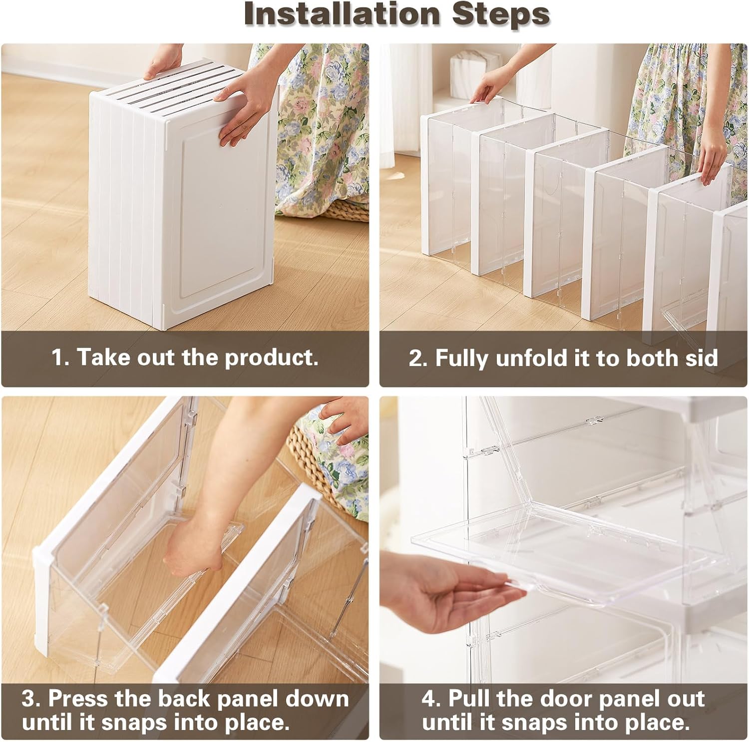 Cajas de almacenamiento de zapatos apilables transparentes, no requiere montaje, organizador de zapatos transparente con tapas, estante de plástico
