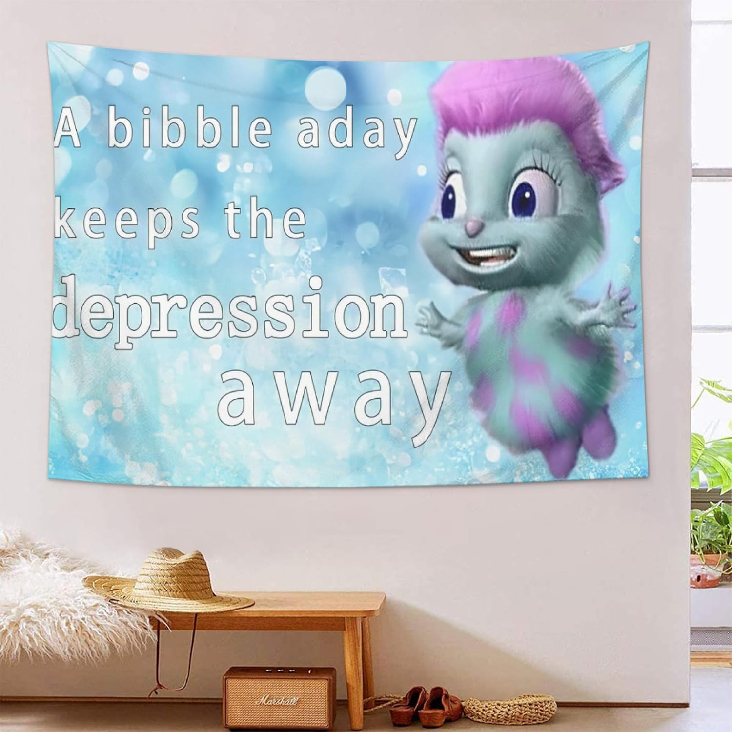 Wicwuu Bibble – Tapiz de meme divertido con texto en inglés “Bibble Happines”, decoración para colgar en la pared, cartel de bandera para dormitorio