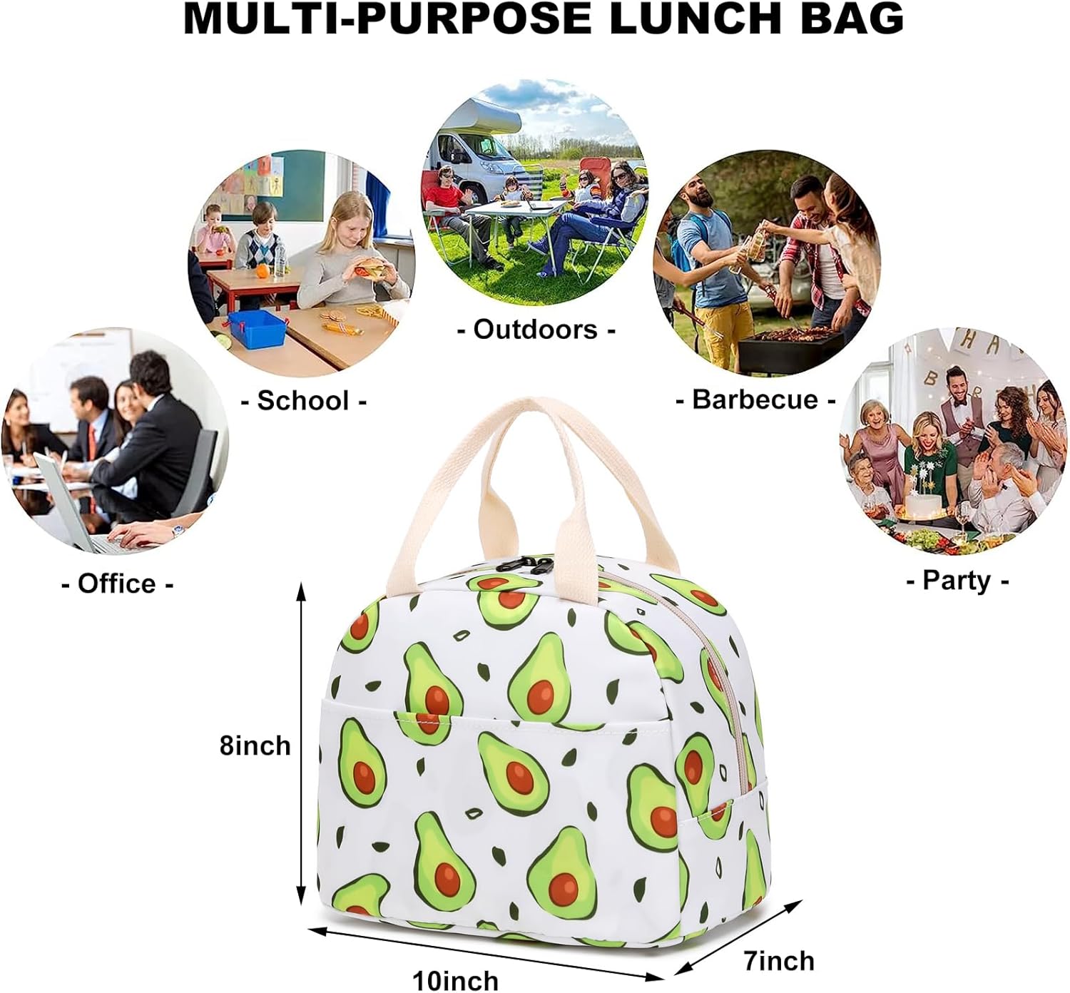 Lonchera aislada con aguacate para mujeres, lonchera reutilizable para el trabajo, escuela, picnic, viajes