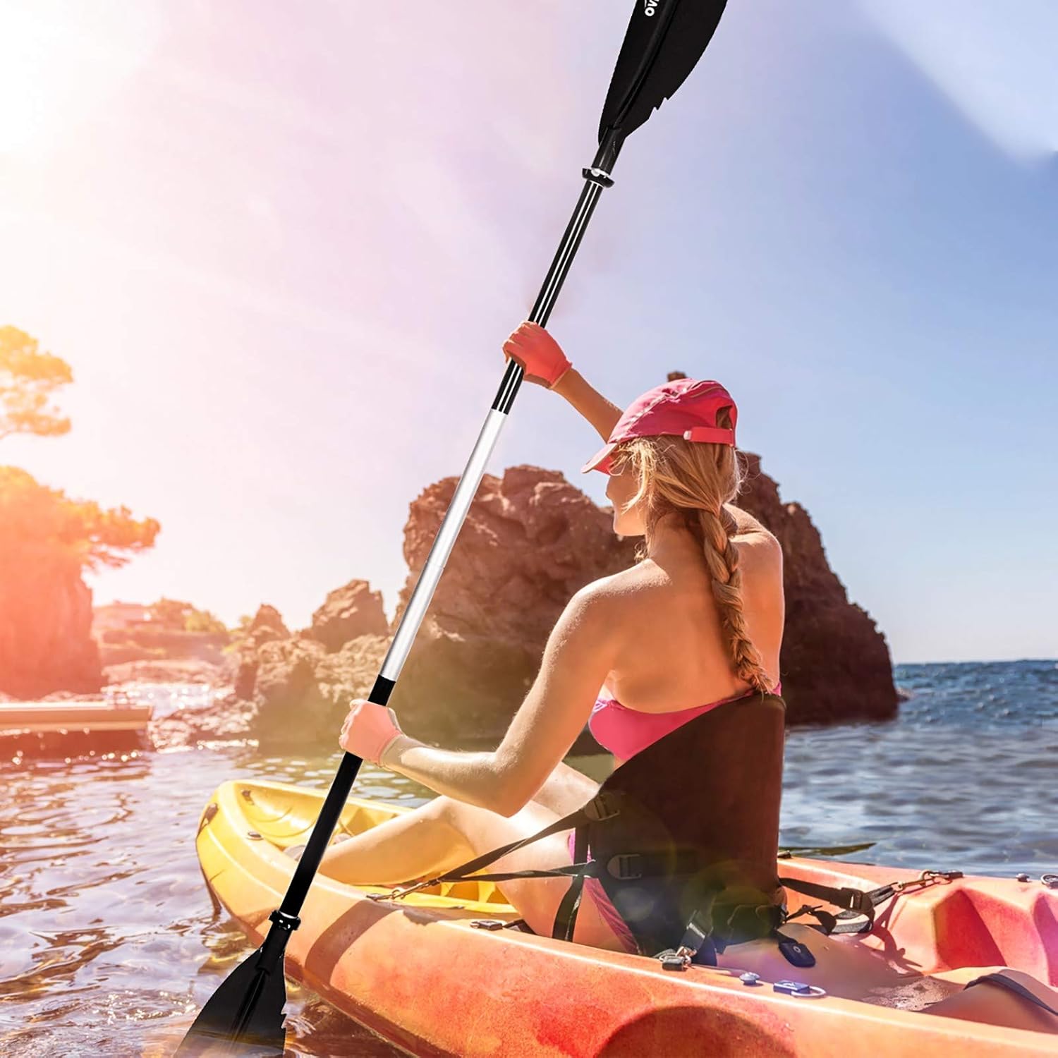 Overmont – Remo para kayak de 90.5pulgadas, aleación de aluminio resistente, ligero, para kayaks inflables con correa de remo.