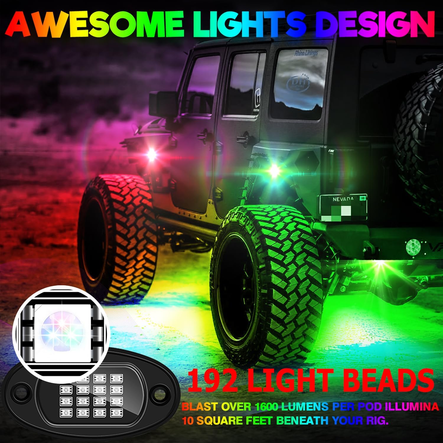 SUZCO Kit de luz LED RGB de neón bajo la rueda, 12 vainas, kit de luz de doble zona con aplicaciónRFIR, sincronización de música, luces multicolor,