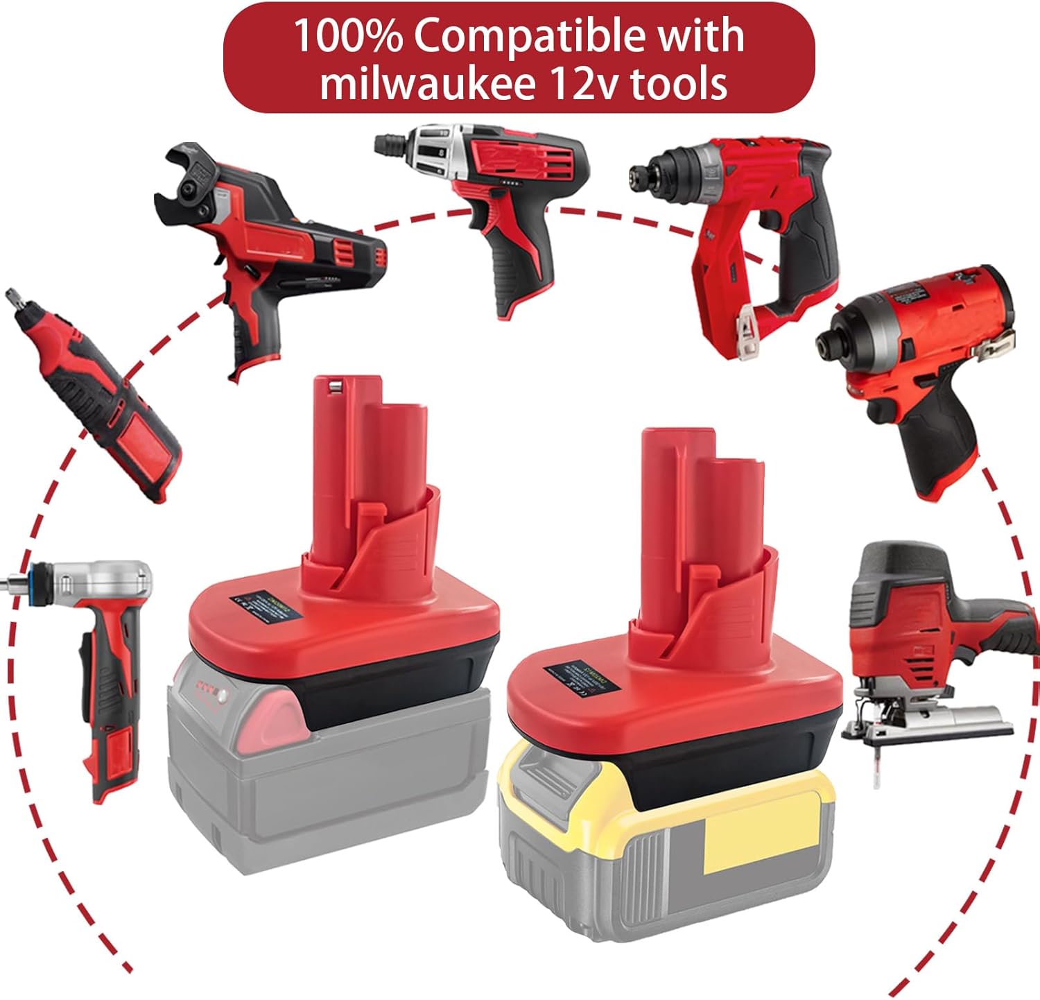 Convertidor de adaptador de batería M12 para batería Dewalt de 20 V 60 V a Milwaukee 12 V, repuesto para batería Milwaukee M12 48-11-2410 48-11-2411