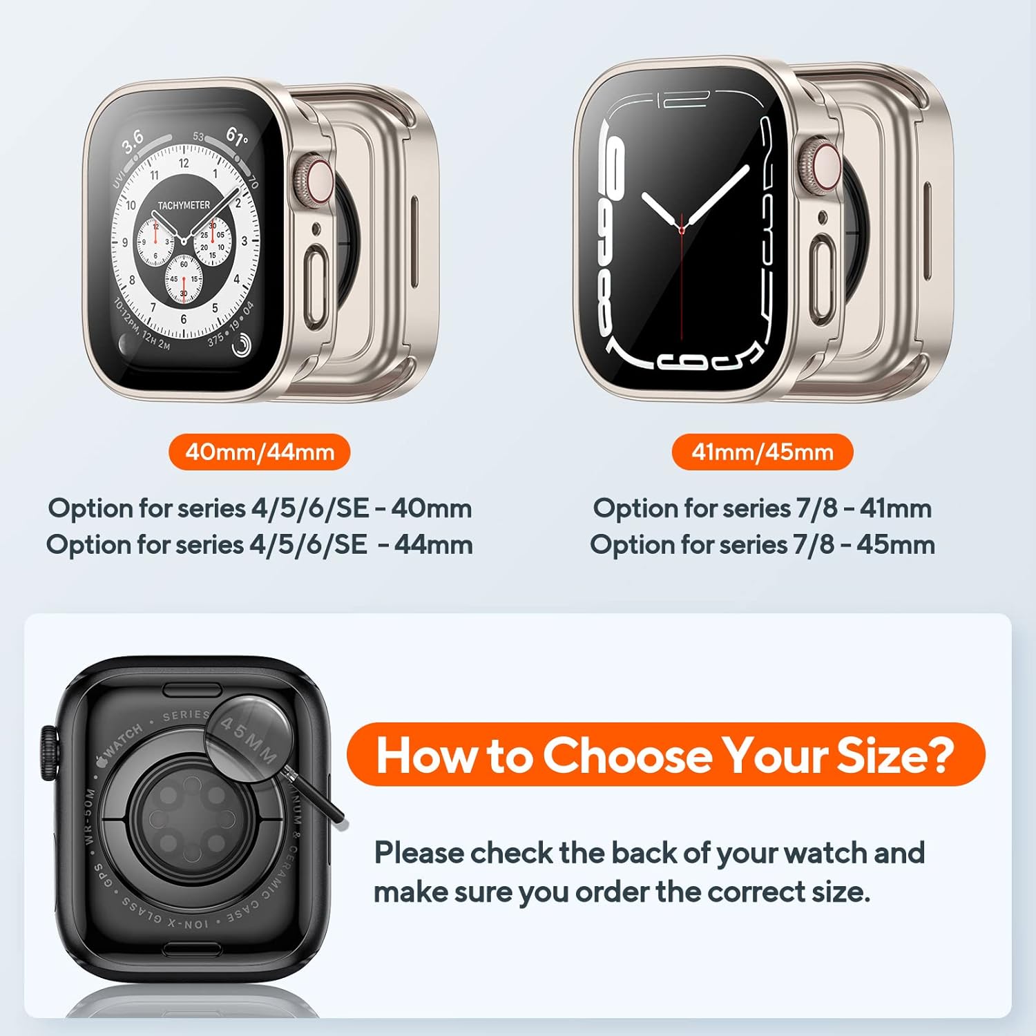 Paquete de 2 fundas impermeables 2 en 1 para Apple Watch Series SE 6, 5, 4, de 1.732 pulgadas, parachoques delantero y trasero de PC con protector