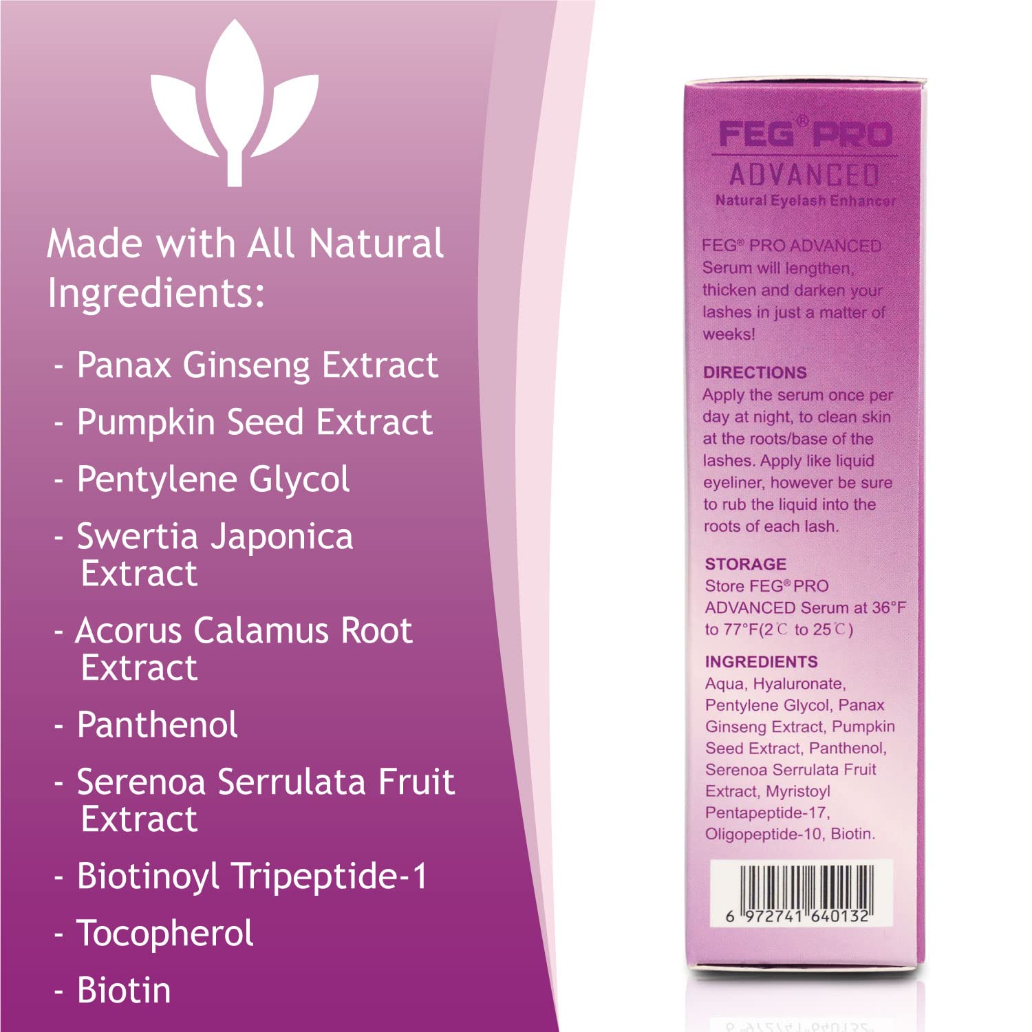 FEG Pro Advanced – Suero potenciador de pestañas natural extra fuerte especialmente formulado para crecer pestañas naturalmente más gruesas, más