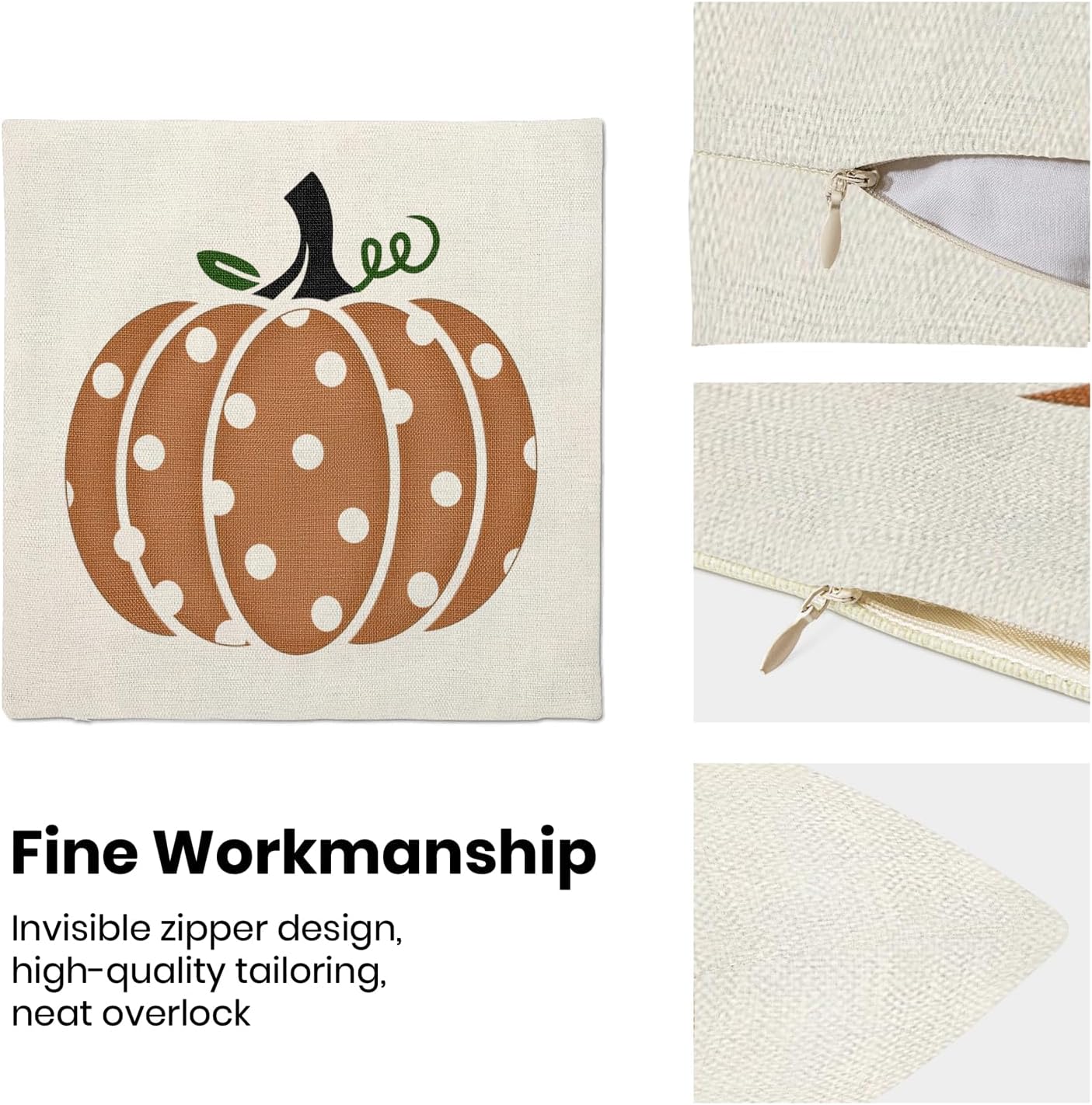Juego de 2 fundas de almohada de otoño de 18 x 18 pulgadas, diseño de calabaza con lunares naranjas, decoración de otoño, Acción de Gracias, para