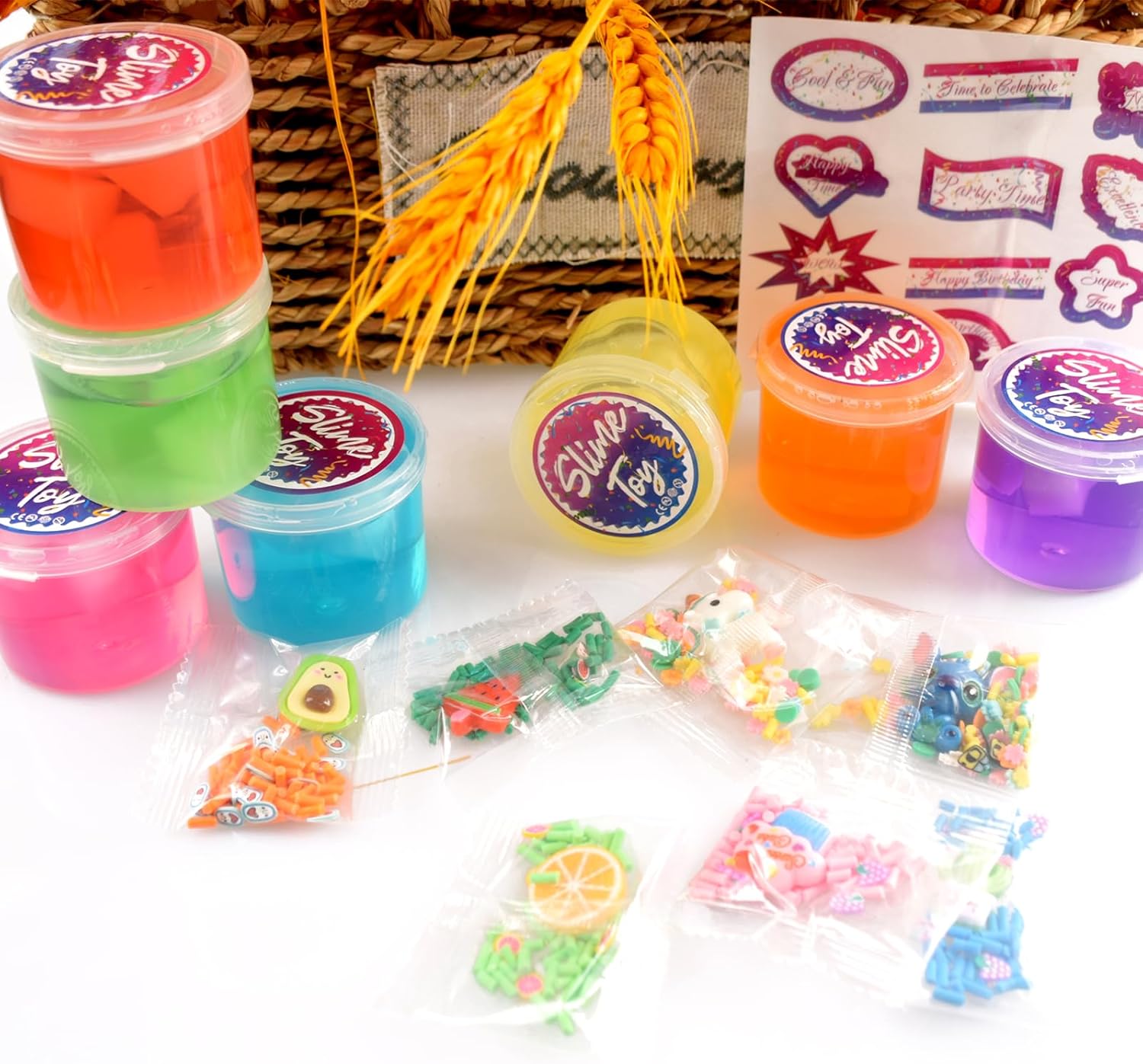 Paquete de 7 unidades de slime transparente con cubos de gelatina, sandía, aguacate, limón, rosa, azul, limo transparente, juego de limo de cristal