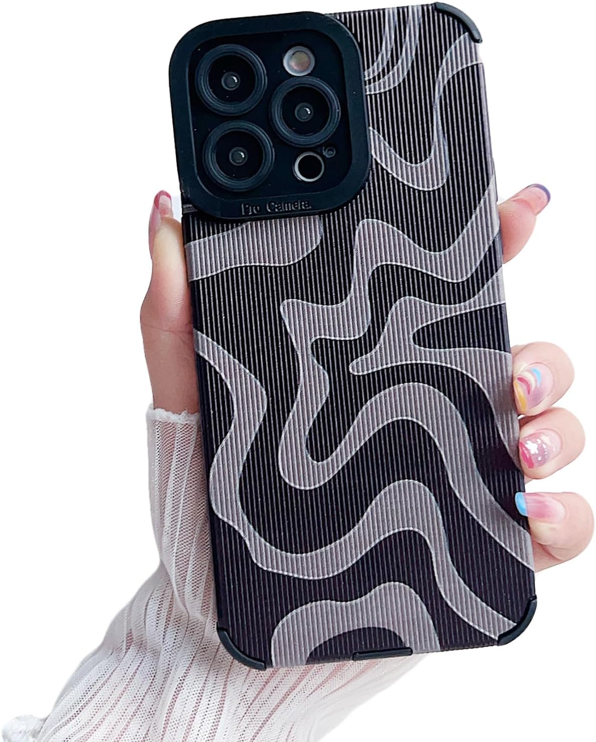 Diseñada para iPhone 13, funda de piel sintética suave TPU y bonito arte ondulado pintado para mujeres y hombres, compatible con iPhone (grisiPhone
