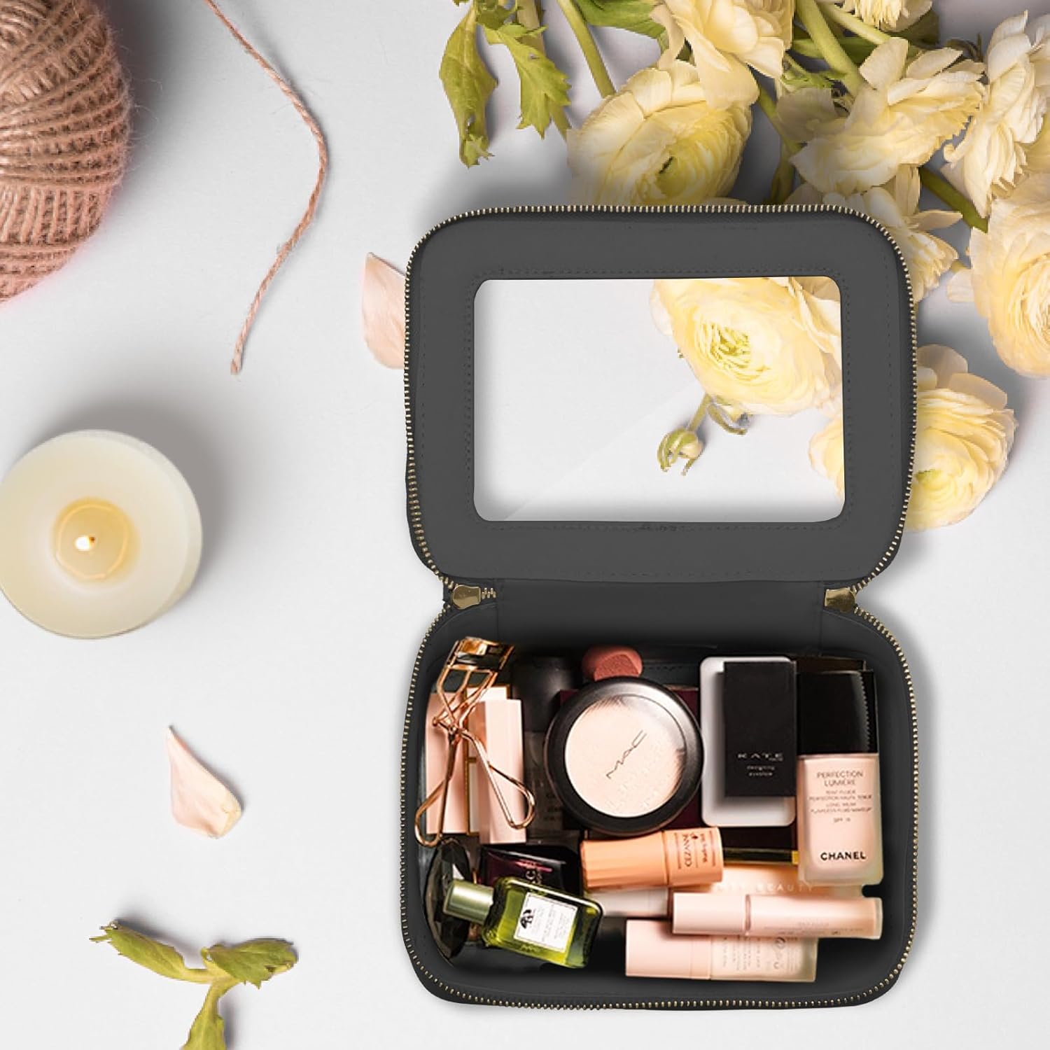 Bolsa de maquillaje transparente, estuche organizador de cosméticos, bolsa de aseo de viaje impermeable, bolsa de cuidado de la piel con cremallera