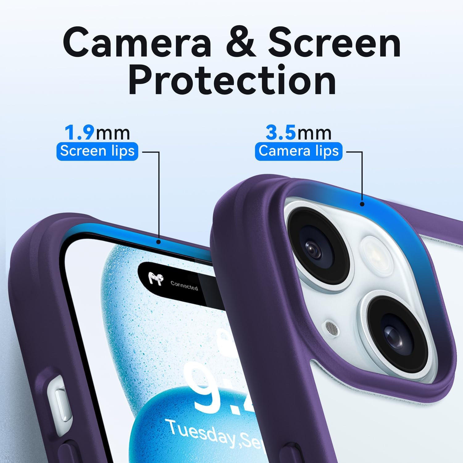 Mkeke Funda para iPhone 15, No amarillenta Protección contra caídas de grado militar Fundas transparentes para Apple iPhone 15 con parachoques a