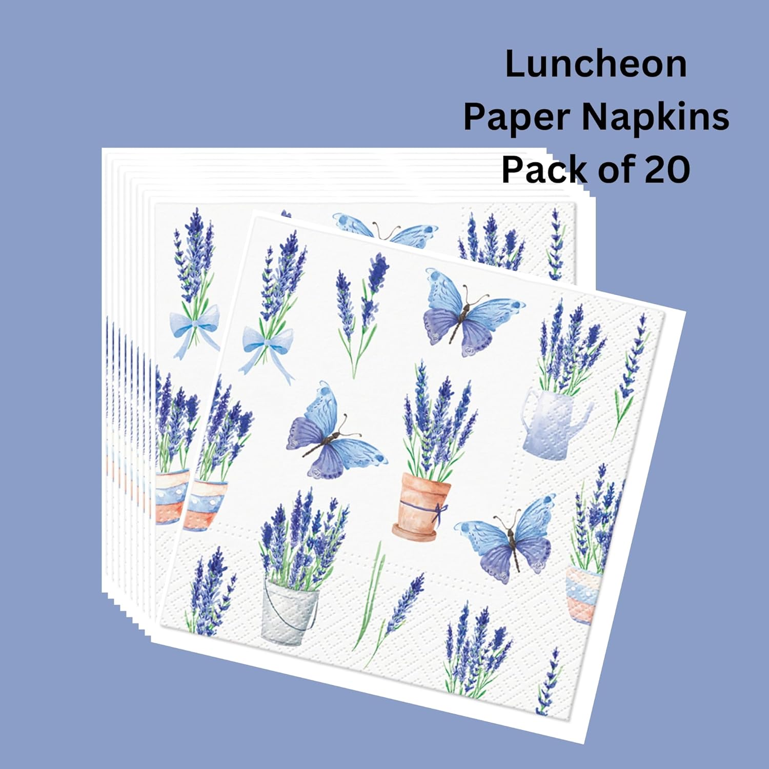 Servilletas de papel de 20 unidades, 13 x 13 pulgadas, servilletas de papel de 3 capas impresas de lavanda para arte, cena y fiesta, servilletas