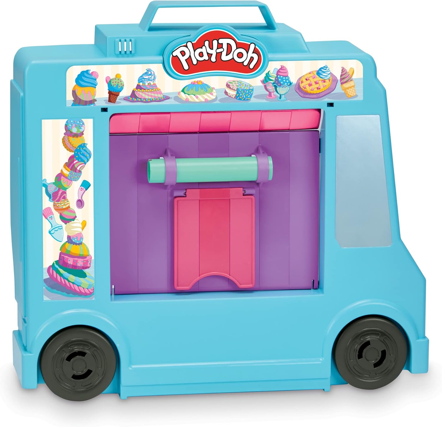 Play-Doh Kitchen Creations – Juego de camión de helado para niños, 20 accesorios de cocina, 5 colores, juguetes preescolares para niñas y niños de 3