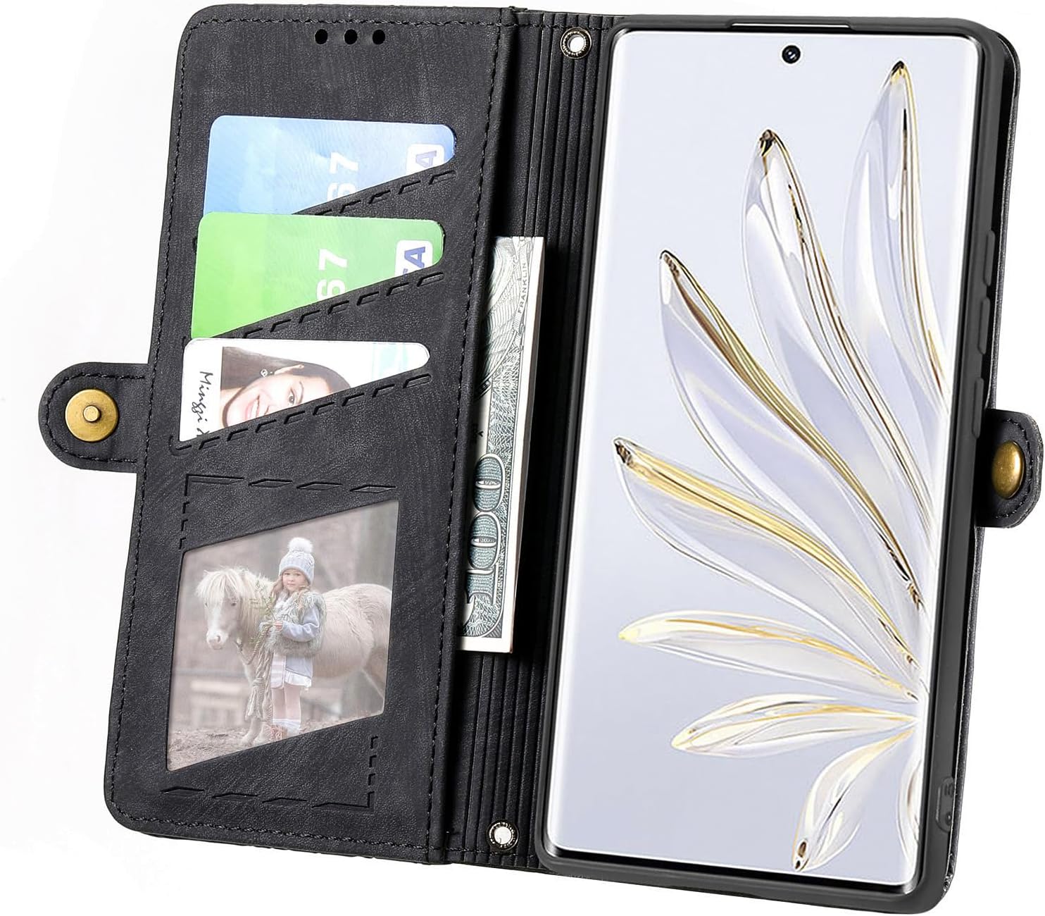 Asuwish Funda de teléfono para Honor 70 5G con protector de pantalla de vidrio templado y correa para la muñeca de cuero con cremallera abatible,
