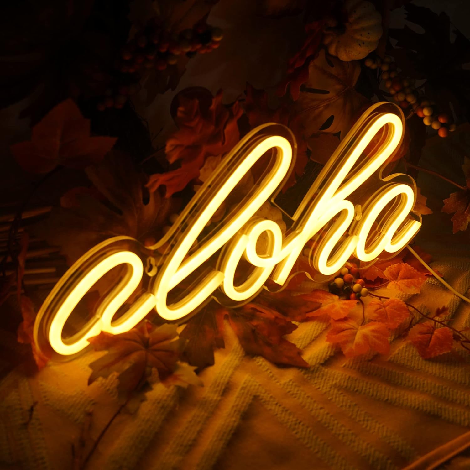 Aloha – Letrero de neón blanco cálido Aloha para decoración de pared, 14.9 x 5.9 pulgadas, luces LED de neón 3D decorativas con funcionamiento por