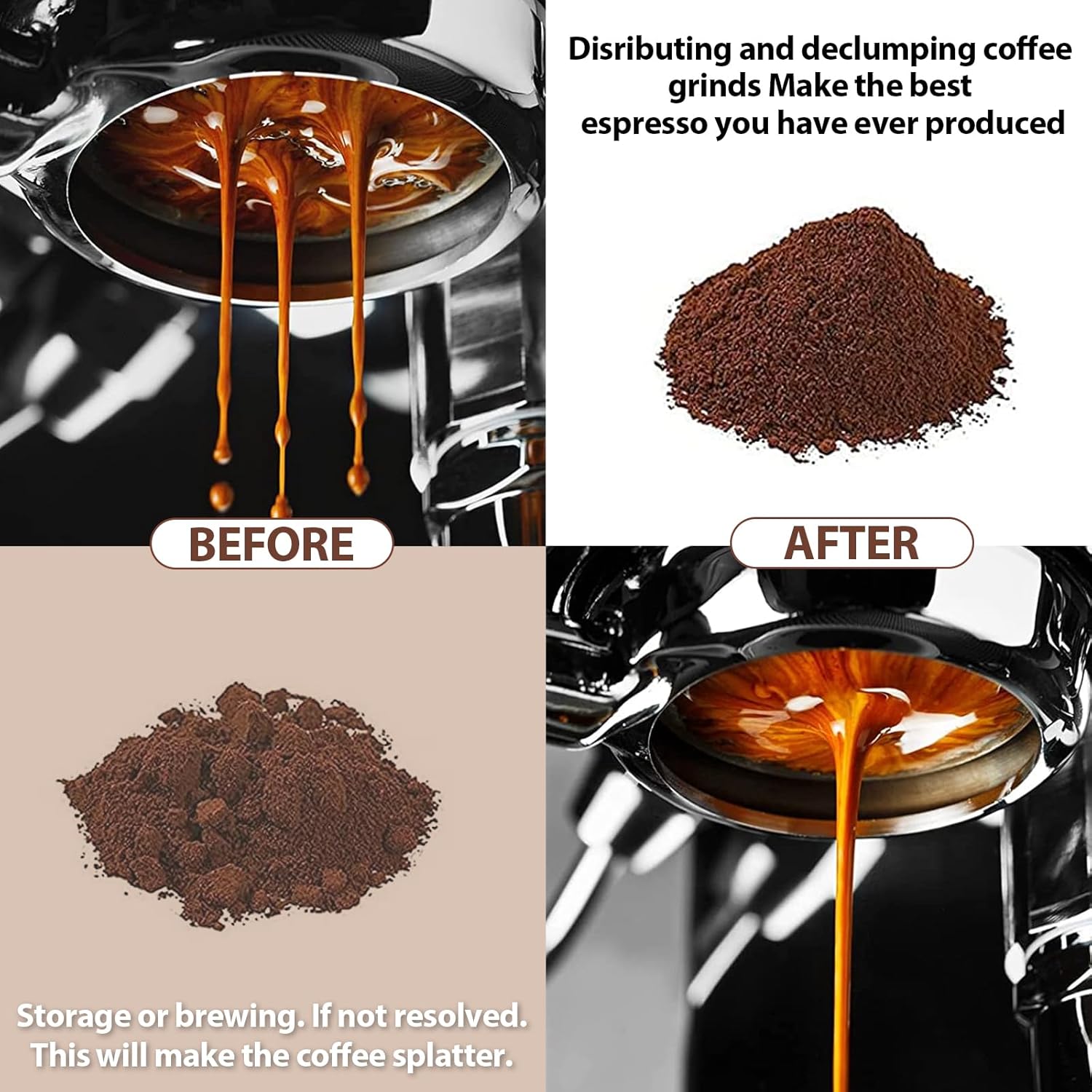 2 en 1 herramienta WDT mejorada Espresso con base de ondulación de café, juego de herramientas de distribución de expreso, 10 agujas de acero