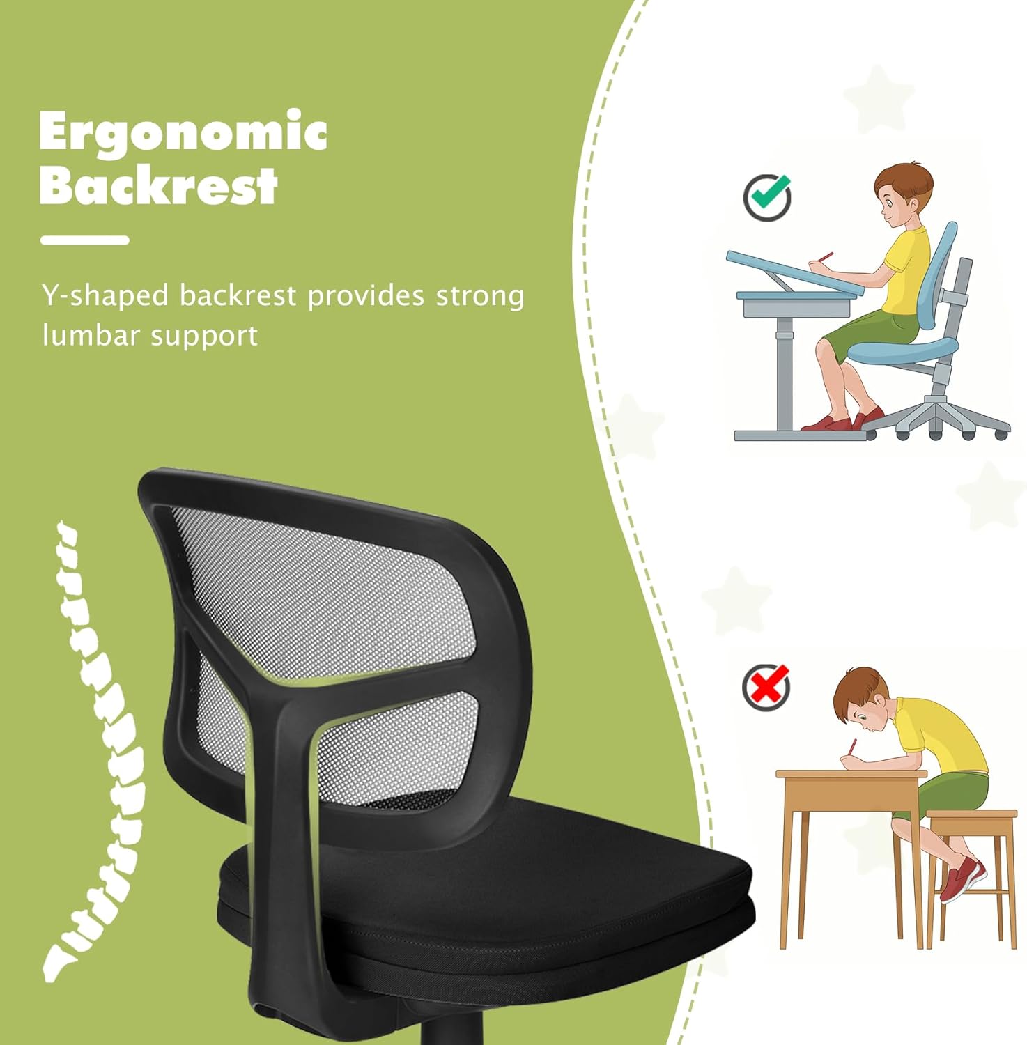 Silla de escritorio para niños, silla de estudio para adolescentes y niñas, silla de computadora para niños pequeños, silla de trabajo ajustable de