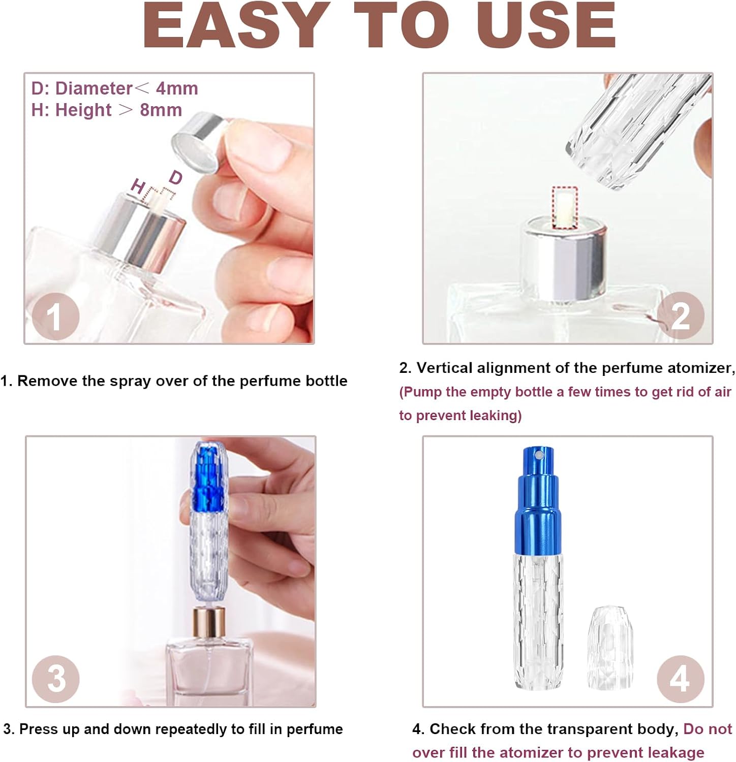 Mini botella atomizadora recargable de perfume, contenedor portátil de viaje, botella de aerosol de colonia vacía para viajes y salidas, 0.2 fl oz,
