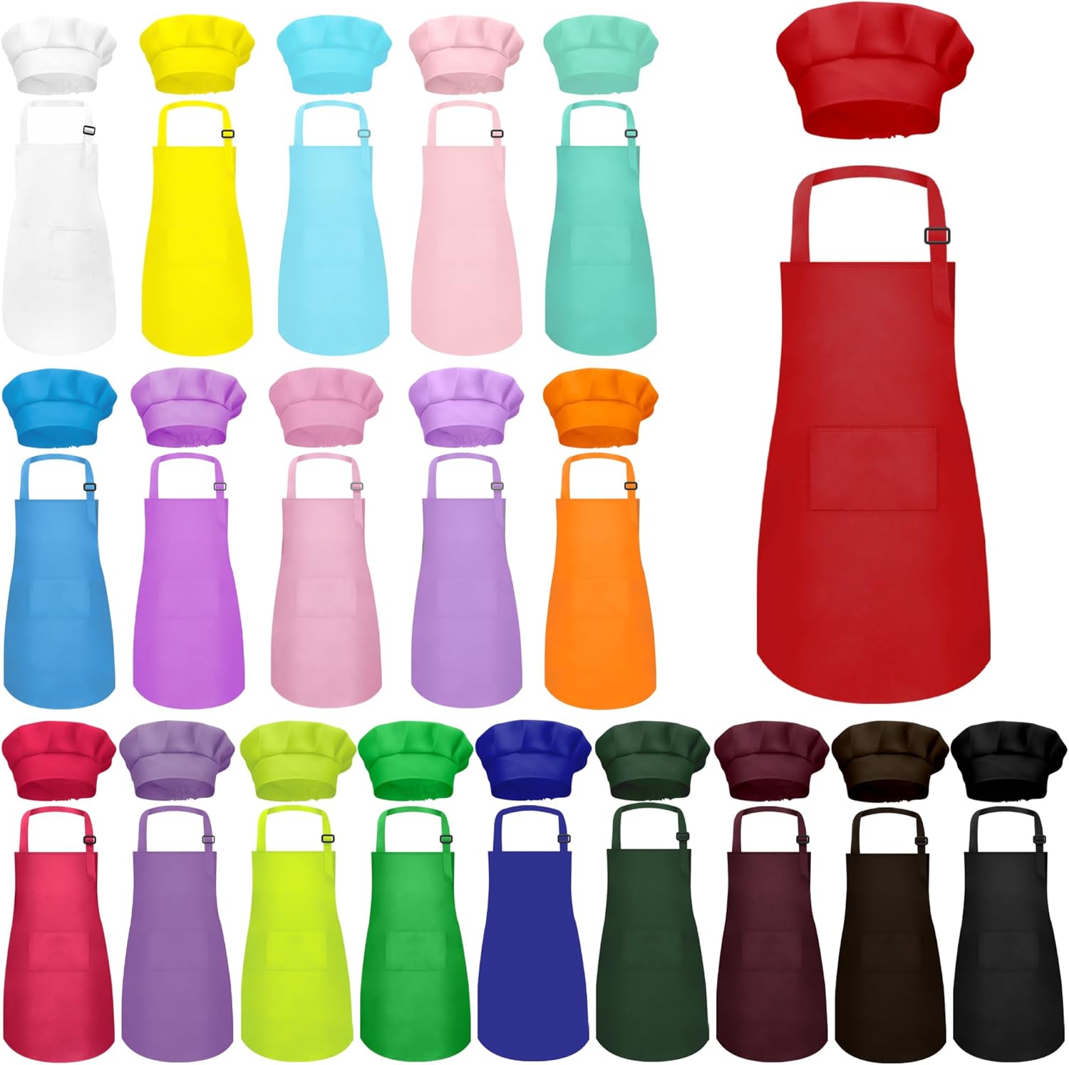 Kids Apron and Chef Hat Set Bulk Childrens Bib with 2 Pockets Adjustable for Boys Girl’s Cooking Baking Painting
