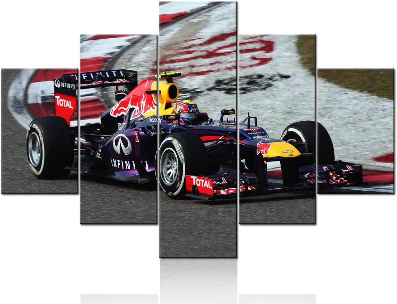 Red Bull F1 Team Racing – Lienzo impreso con diseño de autos de carreras, 5 piezas, imágenes de Fórmula 1, circuito de Cataluña, lienzo de varios
