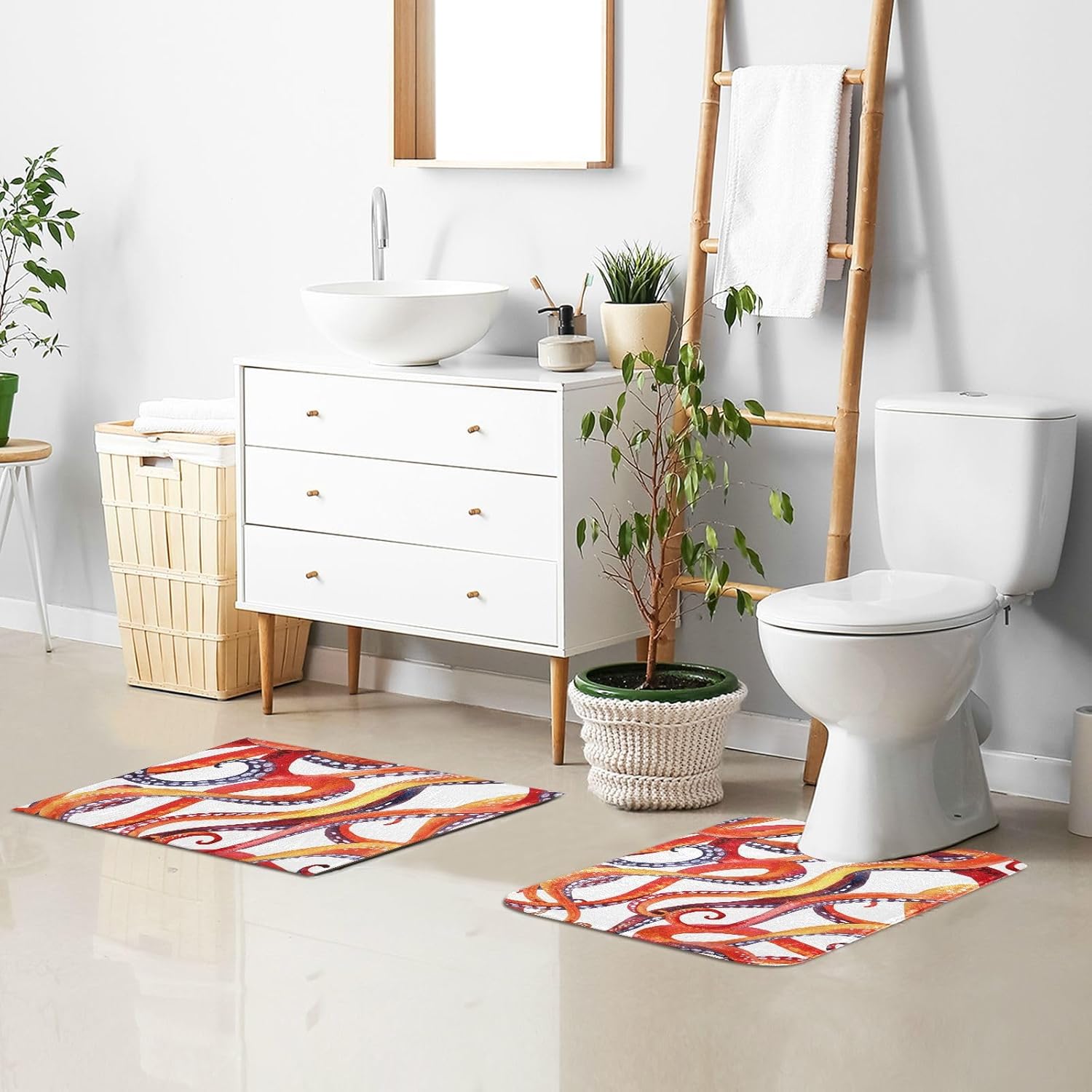 Tapete de baño de tentáculos de pulpo, tapete de ducha de baño, antideslizante, rectangular, para bañera, ducha, baño, 16 x 24 pulgadas