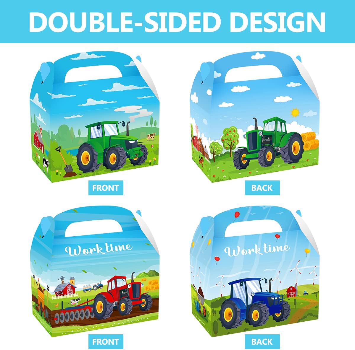 Cieovo Paquete de 24 cajas de regalo de fiesta de tractor de granja, estampado de tractor, cajas de regalo recicladas para fiesta temática de