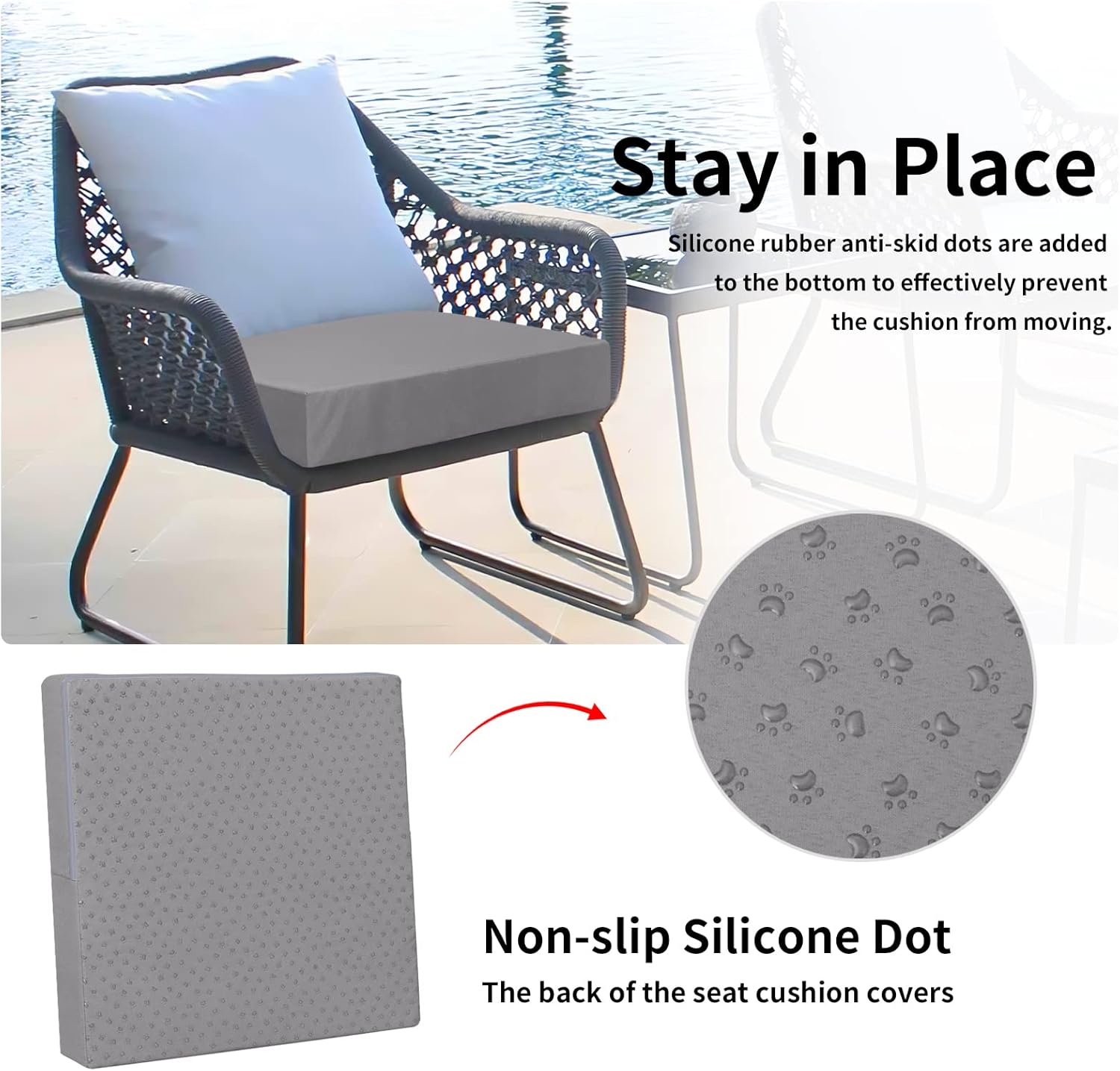 Easy-Going Paquete de 4 fundas impermeables para cojines de patio de 20 x 18 x 4 pulgadas, paquete de 4 fundas de cojín de repuesto antideslizantes