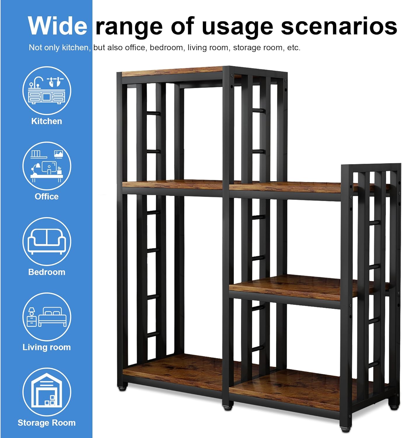 Estante de cocina de 6 niveles, estante de almacenamiento de utilidad, mini mesa de soporte para horno de microondas y nevera, barra de café,