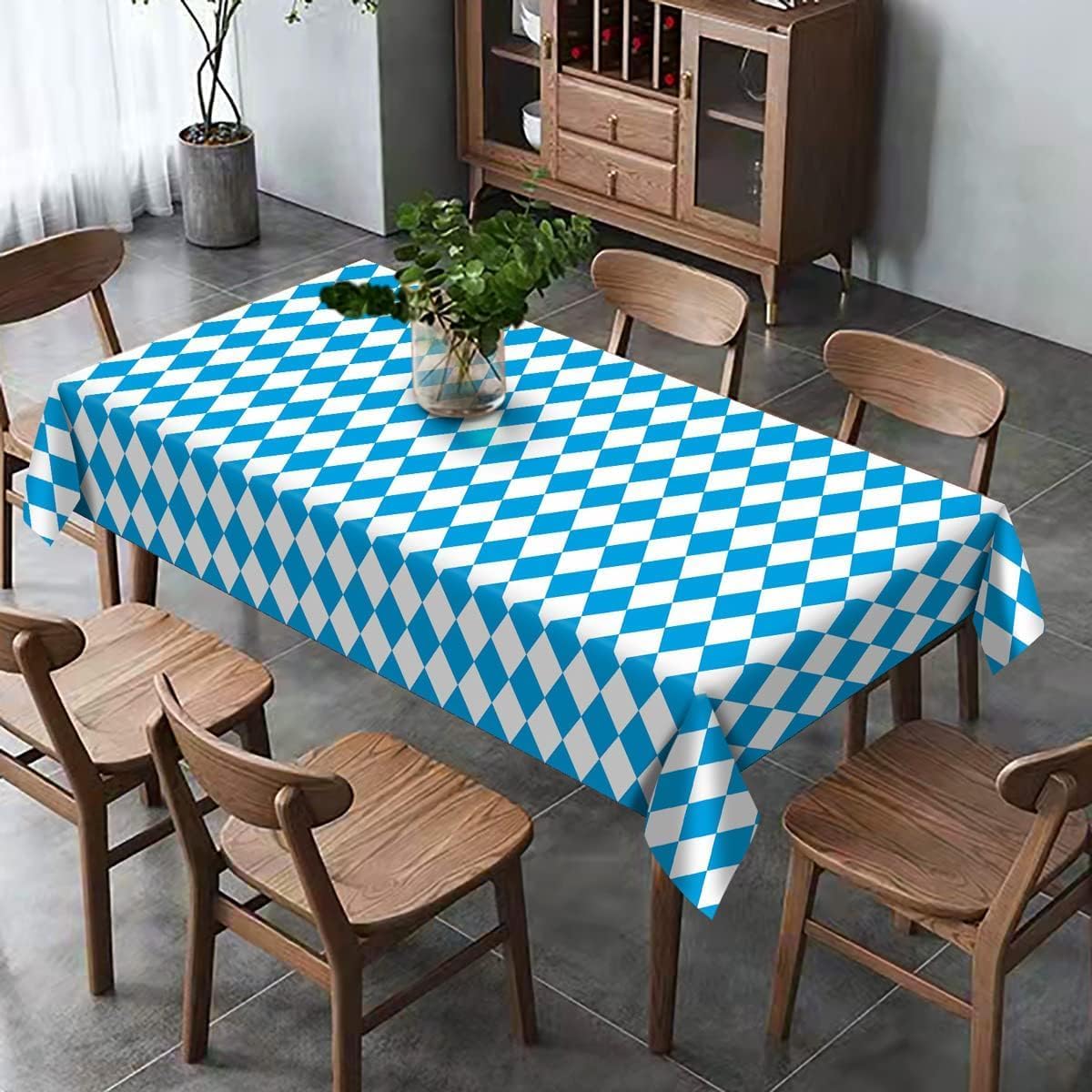 Mantel de Oktoberfest para decoración de fiesta temática del Oktoberfest alemán, mantel rectangular con bandera bávara azul, para decoración de casa