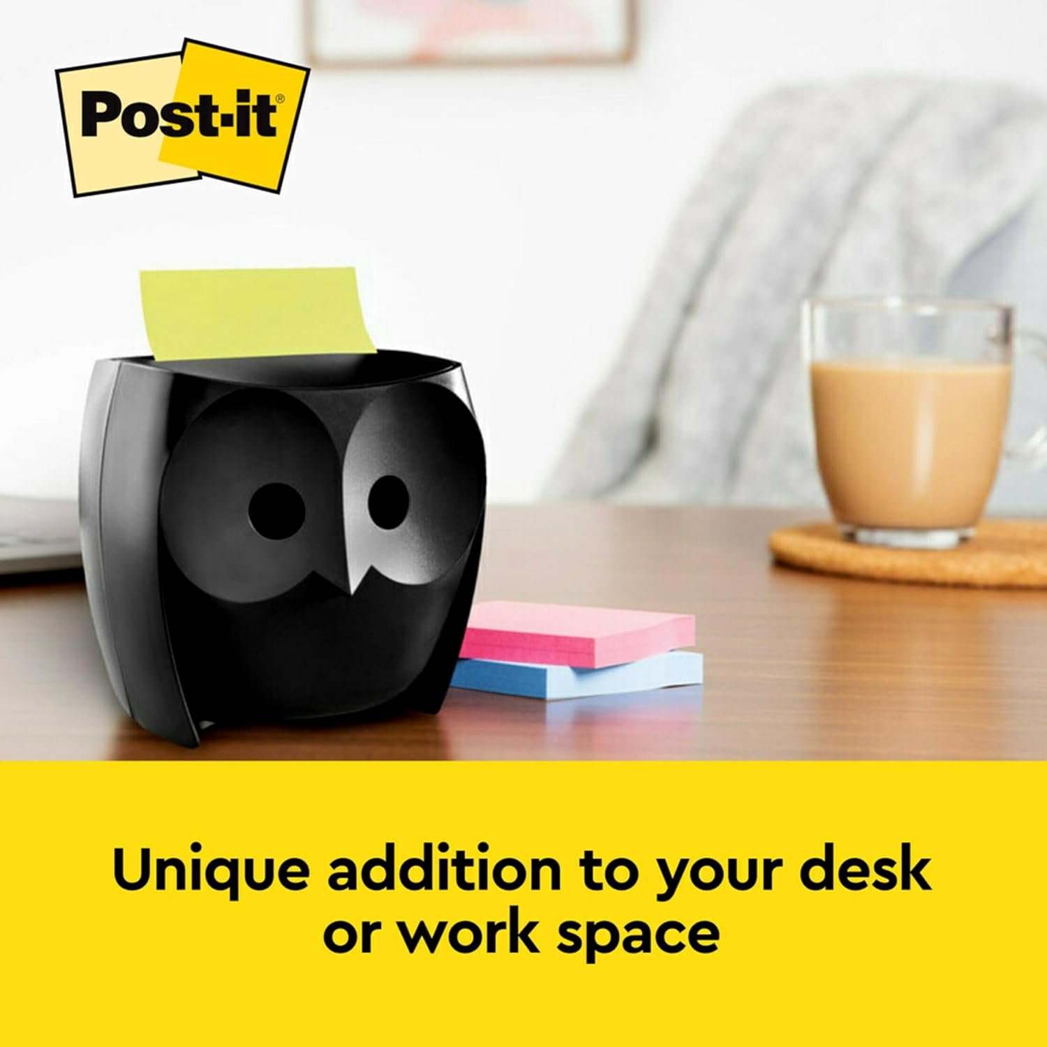 Post-it Paquete de regalo dispensador de notas de búho, incluye 18 unidades Post-it de 3 x 3 pulgadas, dispensador súper adhesivo de notas