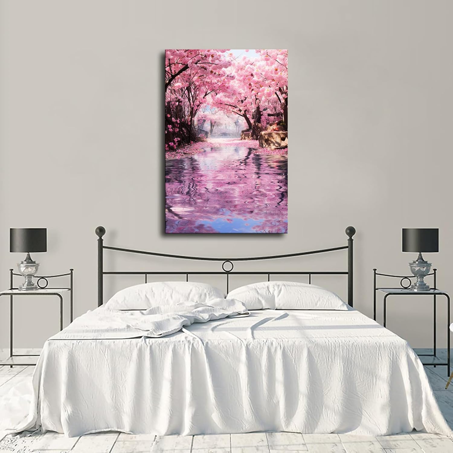 ELdtec Póster de flores de cerezo, lienzo para pared, decoración de sala de estar, dormitorio, pintura al óleo moderna (sin marco, 16 x 24 pulgadas)