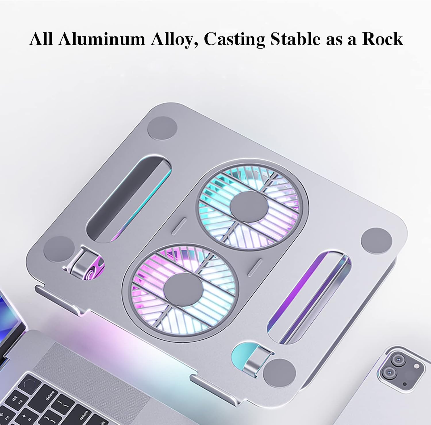Eiyikof Soporte ajustable para laptop con ventilador USB Hub compatible con computadora portátil de 10 a 15 pulgadas, elevador ergonómico de