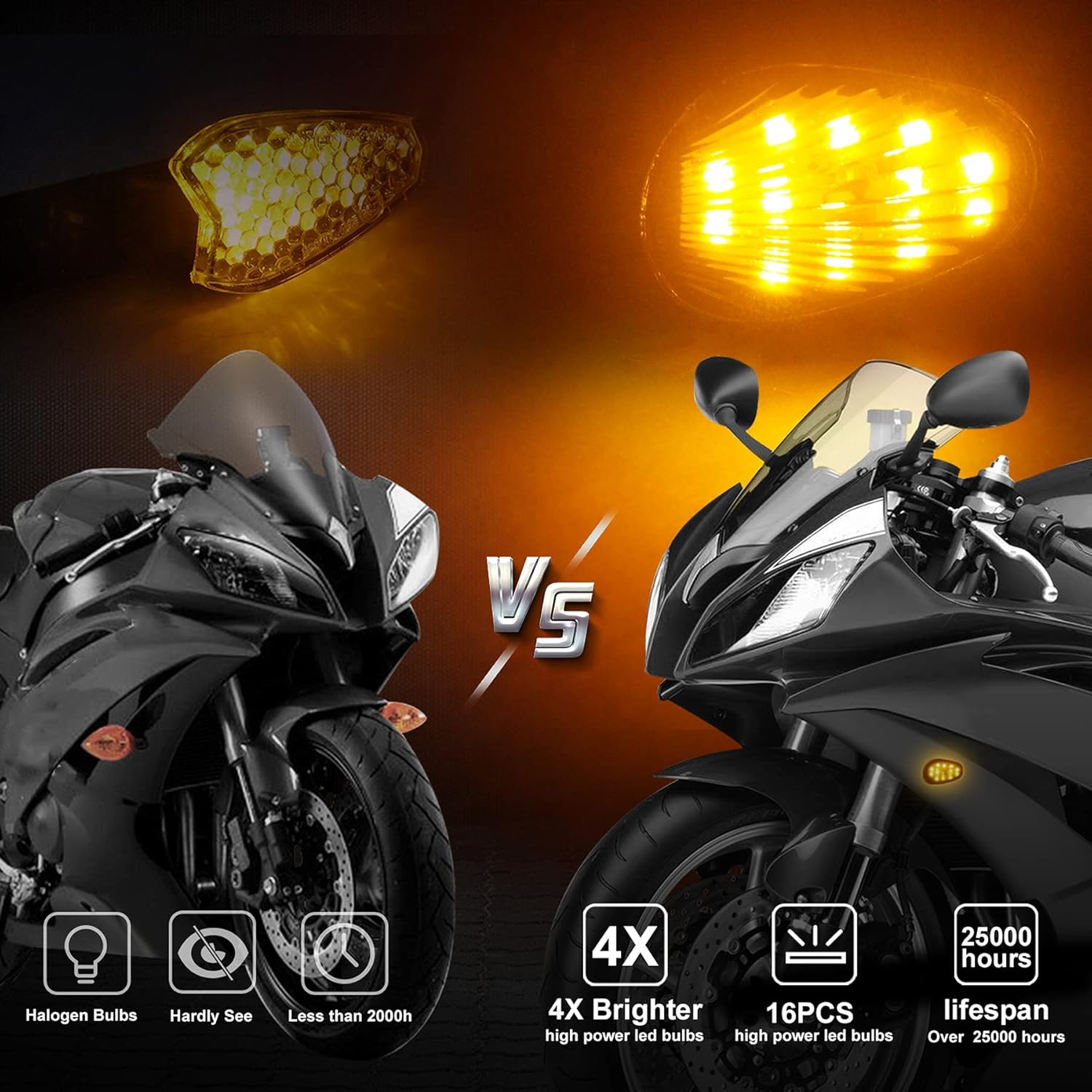 NTHREEAUTO Luz intermitente LED de montaje empotrado ahumada compatible con Yamaha YZF R1 R6 R6S, indicadores universales de motocicleta de 12 V