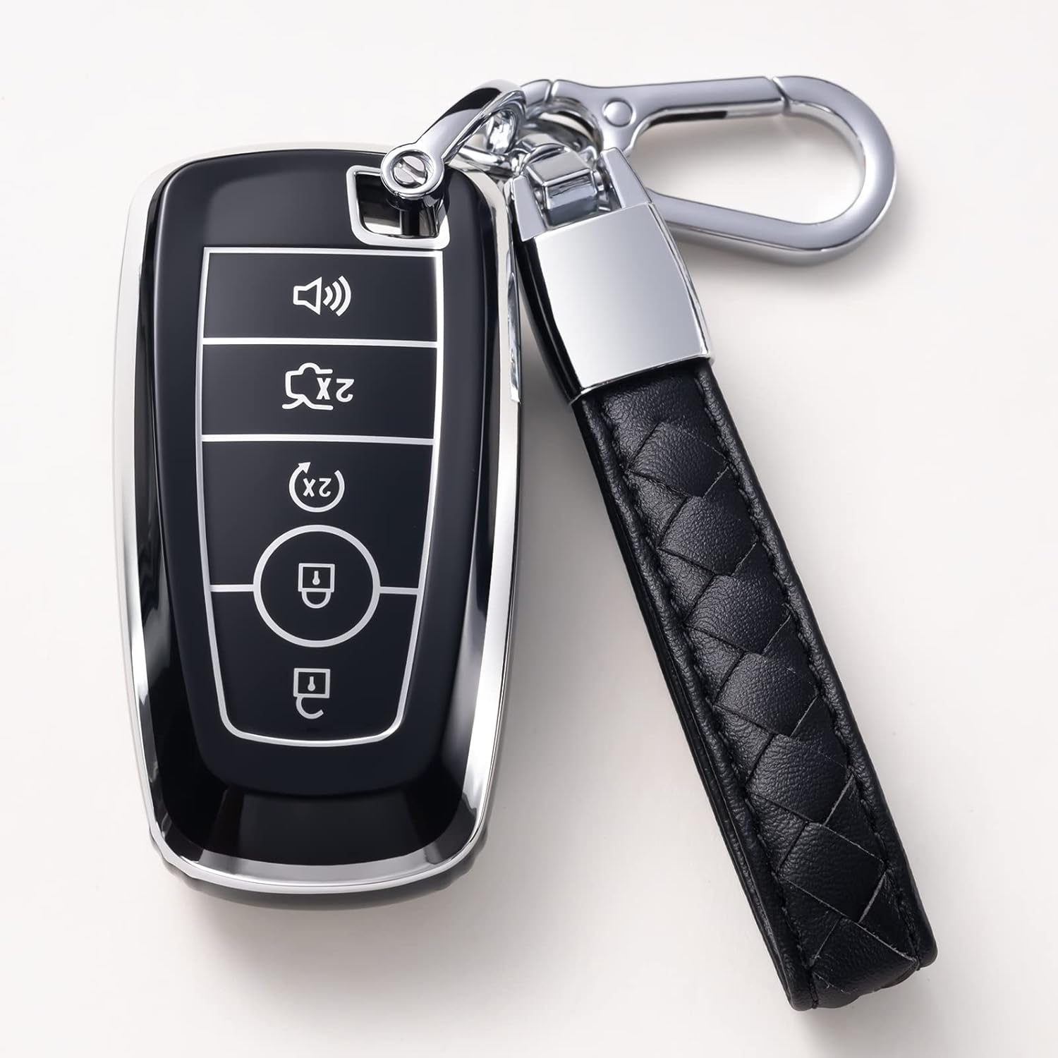Compatible con funda para llavero Ford con cordón de cuero, funda protectora para llave de automóvil Ford Explorer Fusion Escape F150 F250 F350 F450