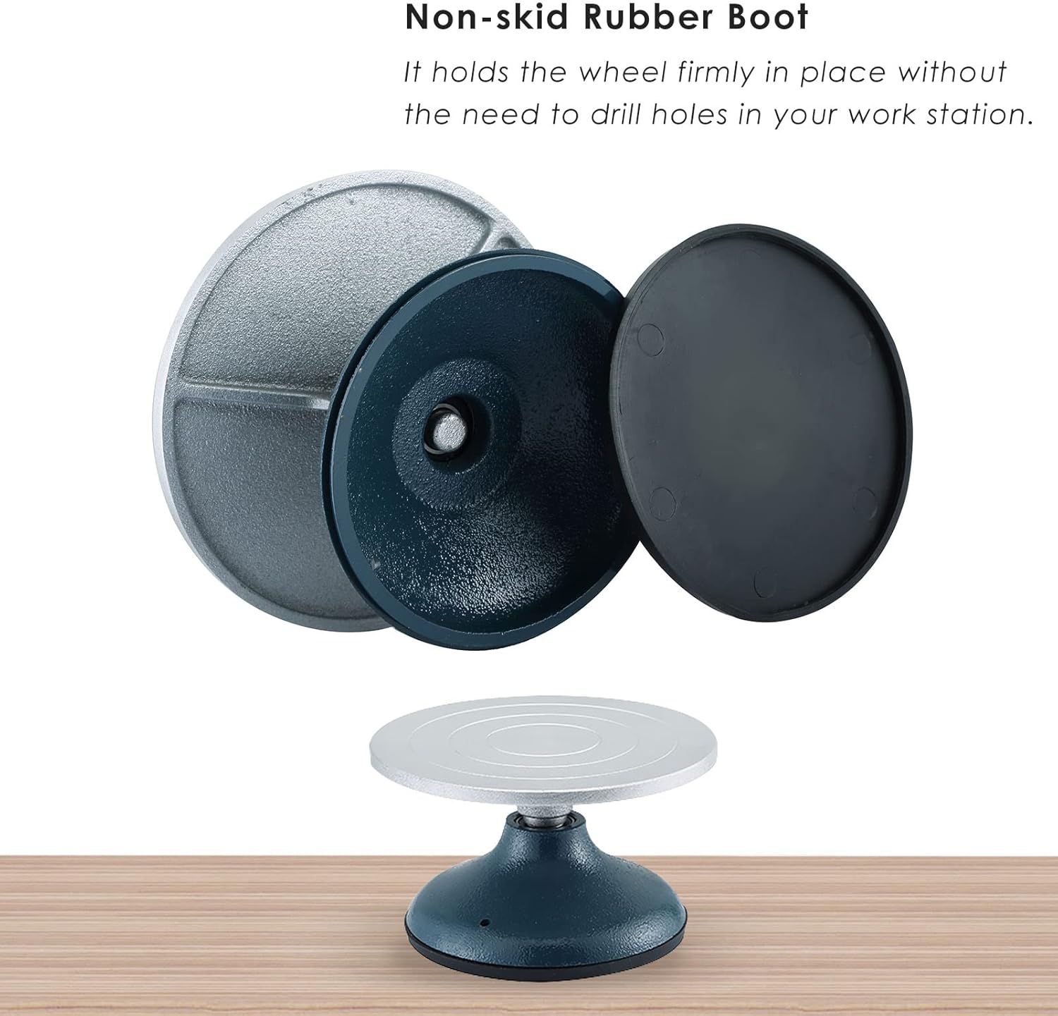 MYFULLY Rueda de cerámica para esculpir 7 pulgadas de diámetro, rueda de metal de hierro fundido resistente para decoración de cerámica con funda de