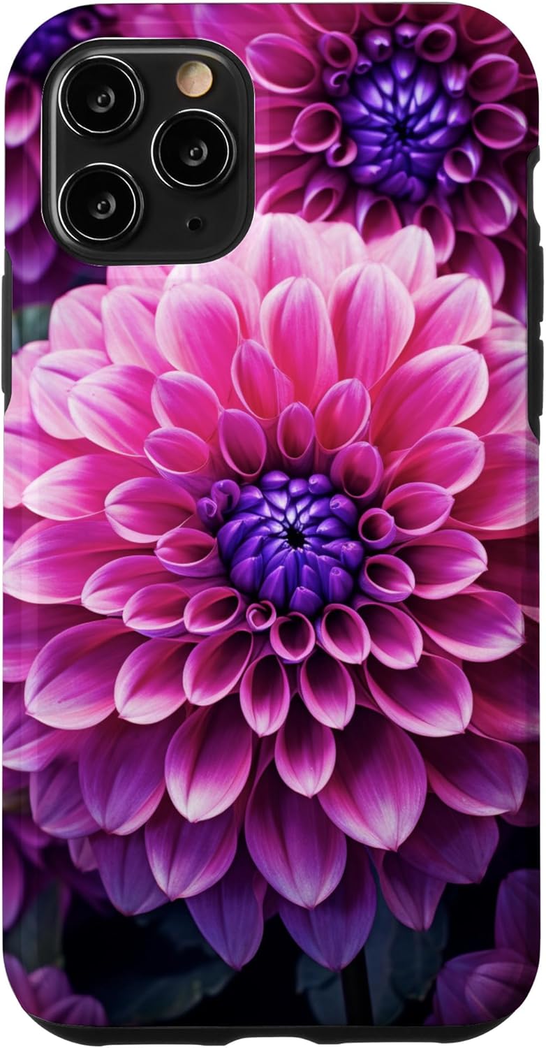iPhone 11 Pro Dahlia Flower Floral Nature Garden Funda con diseño granate rosa y morado