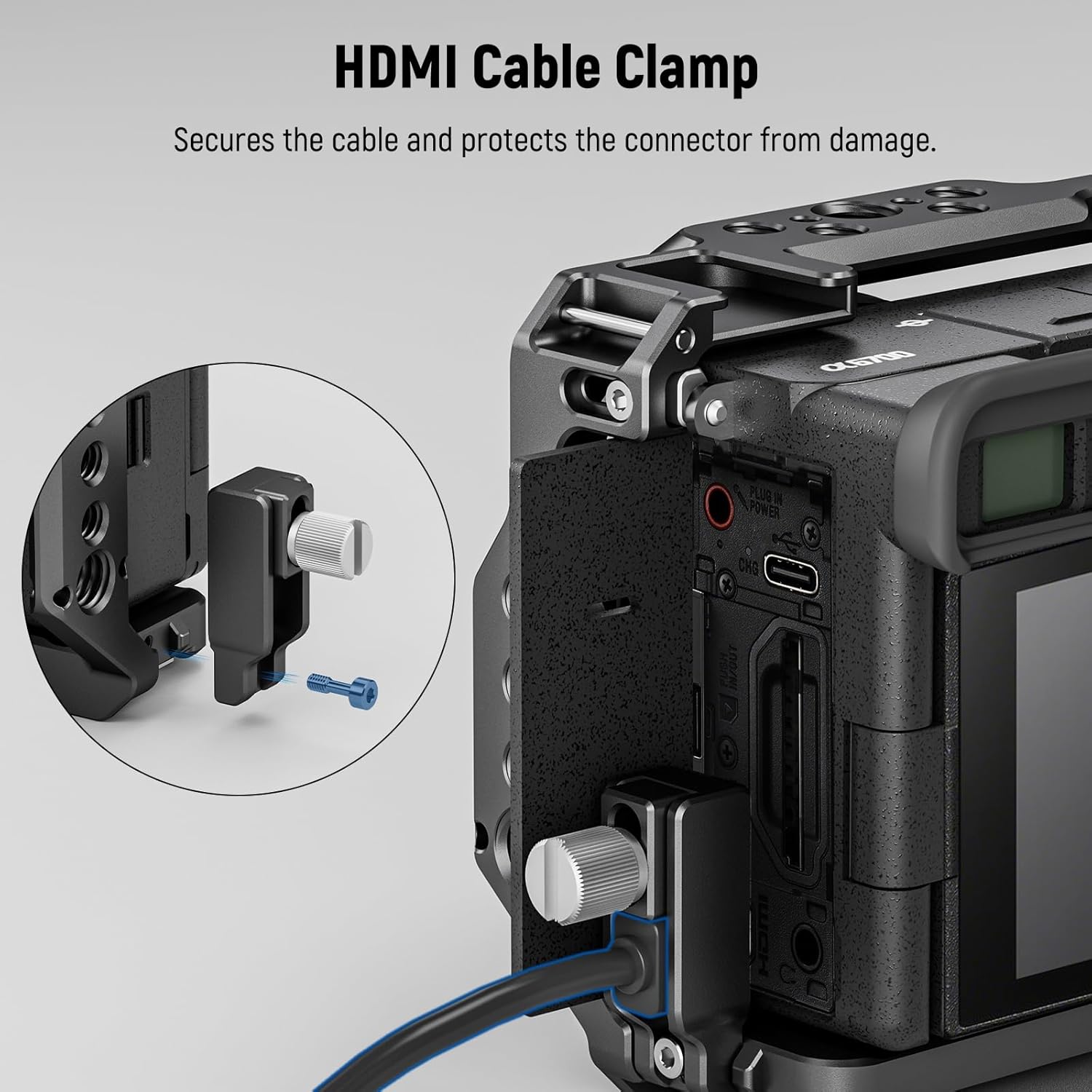 NEEWER A6700 – Jaula para cámara compatible con Sony Alpha 6700, soporte de video de aluminio con abrazadera de cable HDMI, rieles OTAN, zapata fría