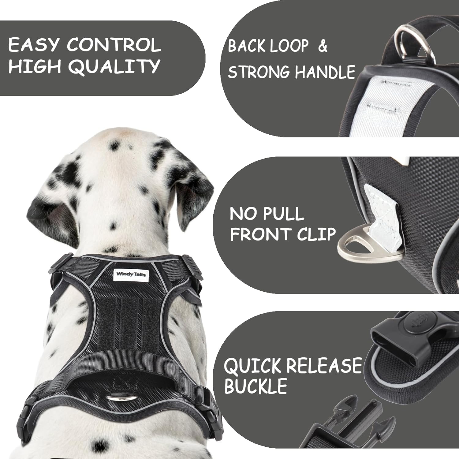 WindyTails Arnés para perro grande, mediano y extra grande, antitirones, para perros grandes, medianos y medianos con clip frontal, arnés ajustable