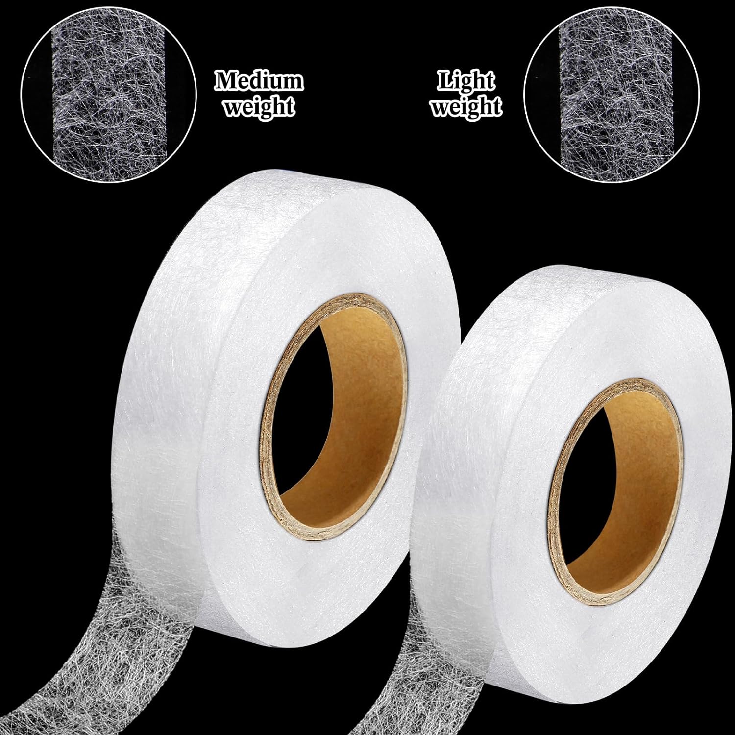 2 rollos de cinta de fusión de tela adhesiva para el dobladillo, cinta adhesiva para planchar cada 12 pulgada (negro claro, negro pesado, 27 yardas