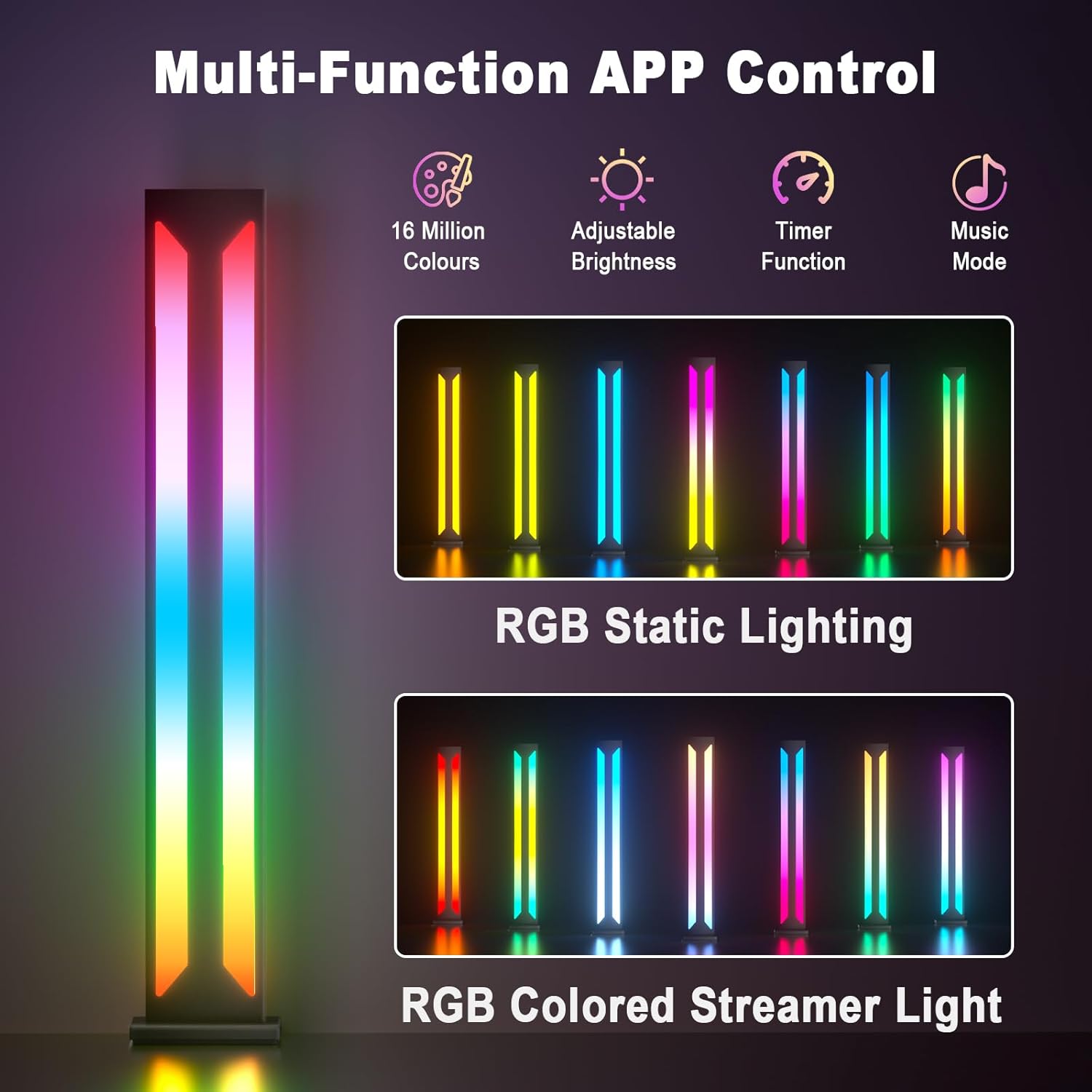 bedee Barra de luz LED inteligente 2 paquetes de barras de luz RGB 16 millones de colores que cambian de color, sincronización de música, control de