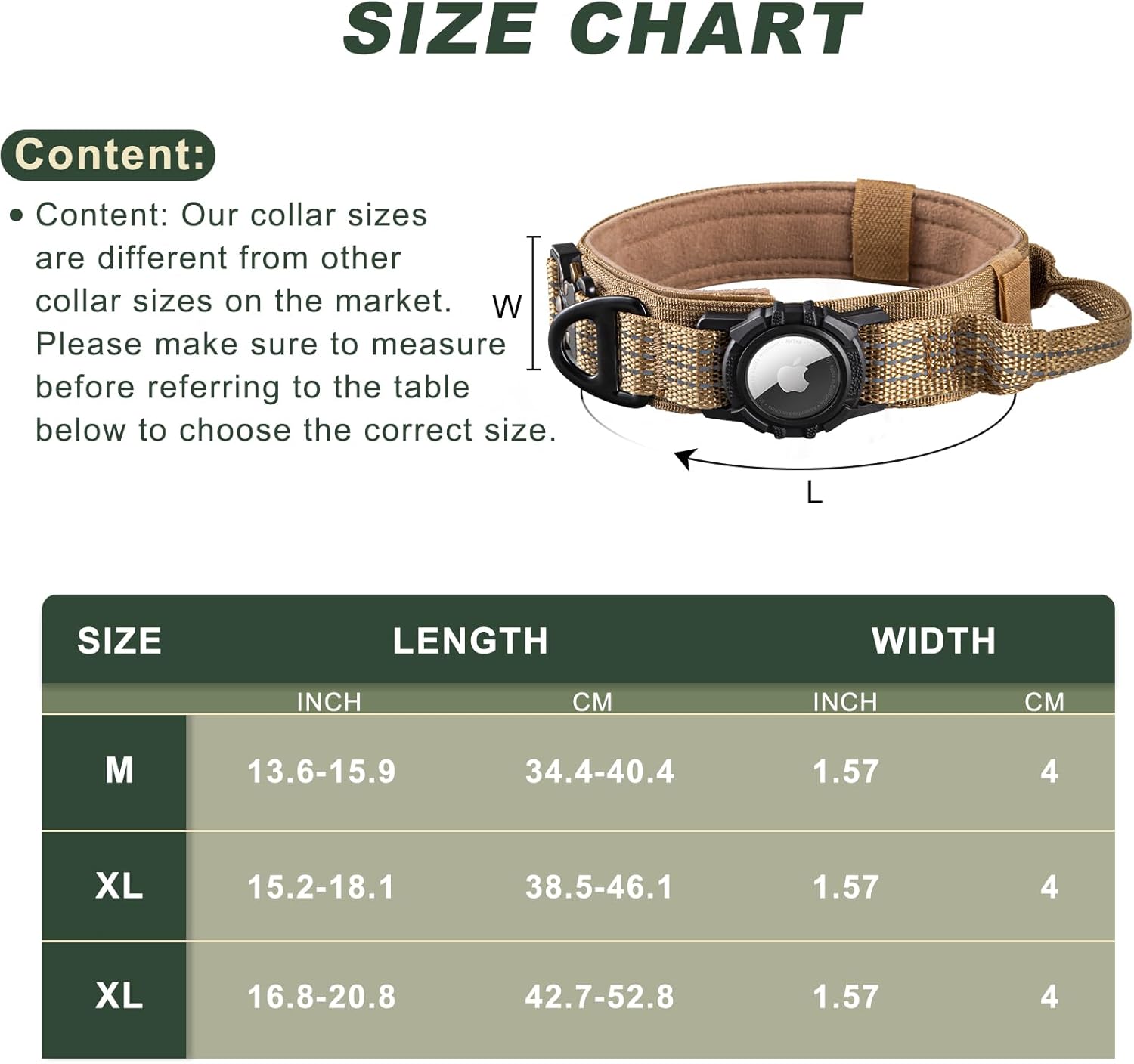 Collar táctico para perro AirTag con soporte impermeable para Airtag  Compatible con Apple Air Tag  Parches de velcro luminosos  Nylon 1000D cómodo