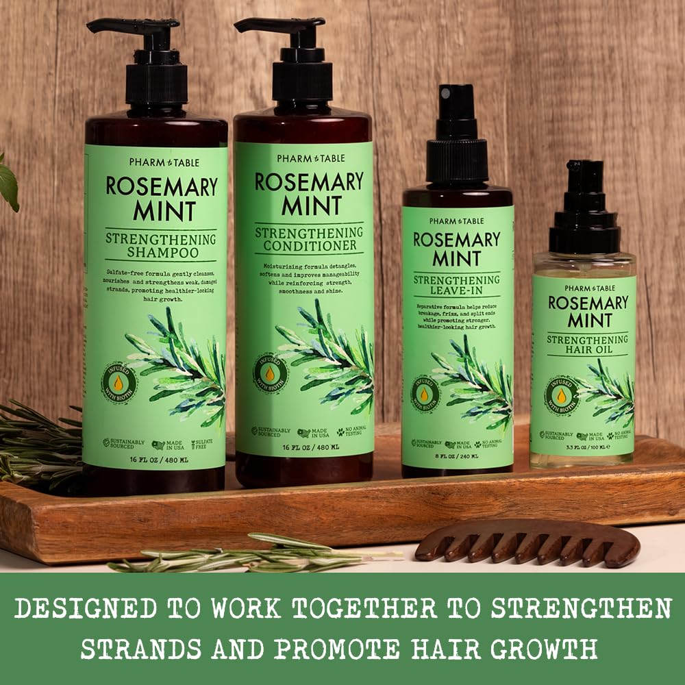 PHARM TO TABLE Aceite para el cabello de romero y menta, infundido con biotina, nutre el cuero cabelludo, estimula el crecimiento del cabello, 3.5