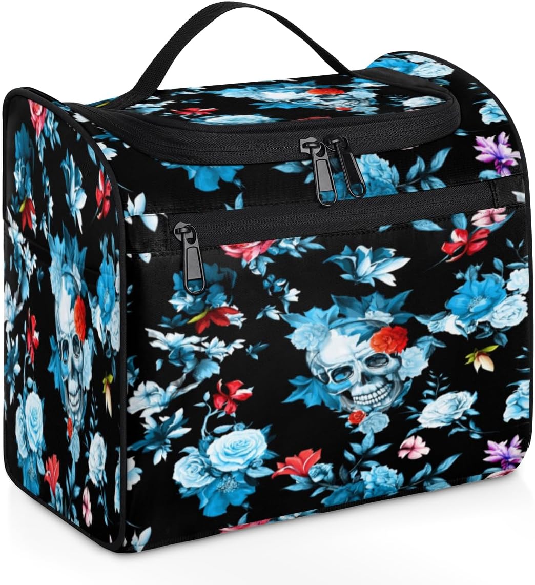 Skull Day Of The Dead Toiletry Bag for Women Travel Makeup Organizer with Hanging Hook Traveling Cosmetic Bags for Toiletries Accessories