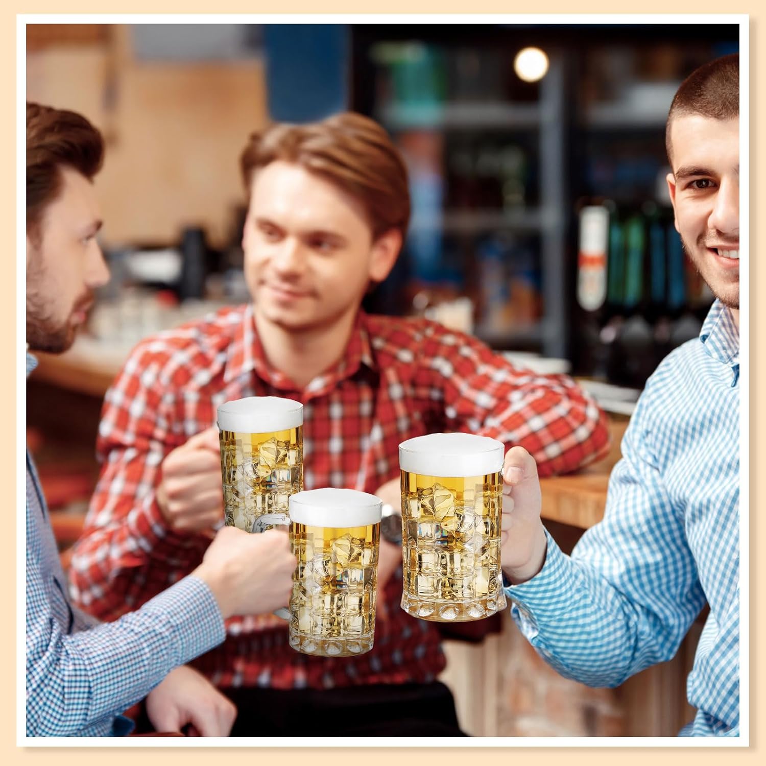Mifoci 10 tazas de cerveza de plástico con asas, vasos de cerveza transparentes de plástico para bar, hogar, hotel, cóctel, bebidas, jugo de leche,