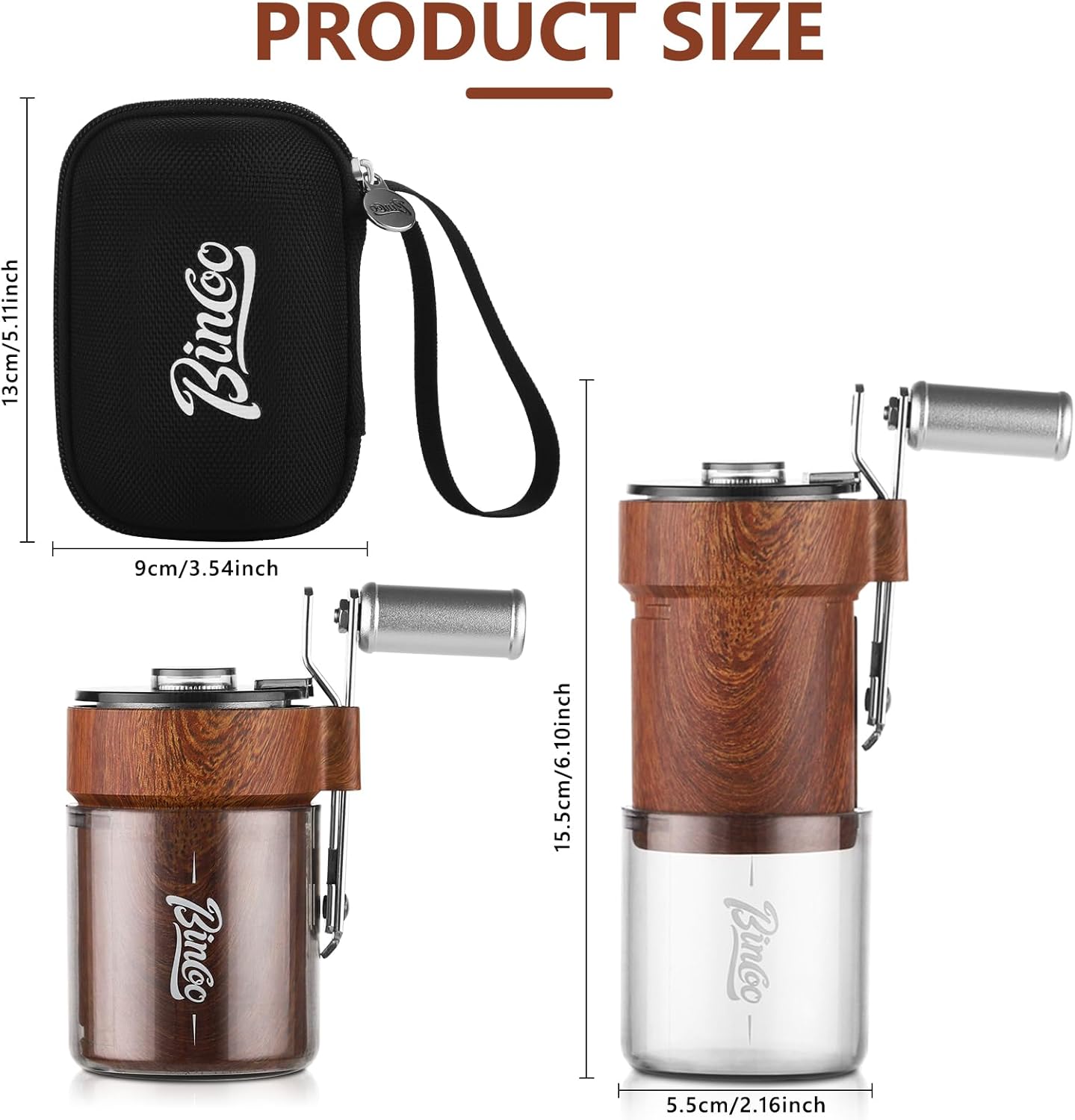Bincoo Molinillo de café manual con rebabas de acero inoxidable, grosor ajustable, plegable, con bolsa portátil, molinillo de café de mano portátil